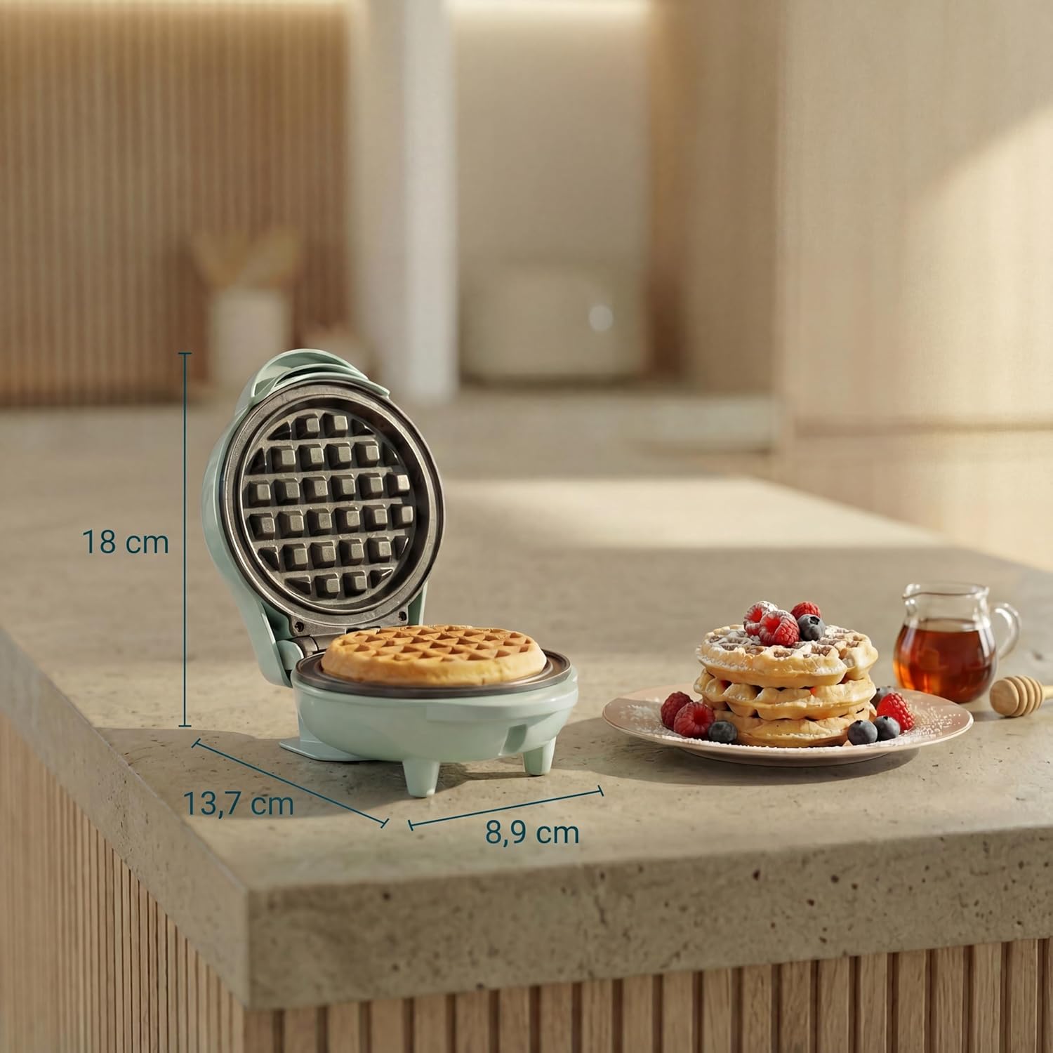 Bestron - Mini gaufrier rétro menthe - compact - revêtement anti-adhésif
