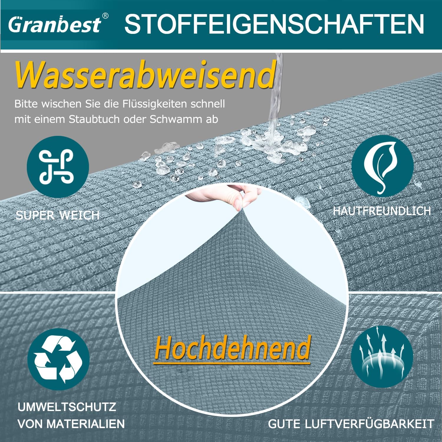 Granbest - housse stretch imperméable, 1 place, spandex bleu azur