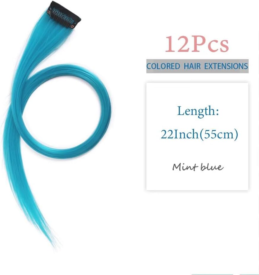 Mèches de cheveux - lot de 12, bleu menthe, 55cm, tresses enfants