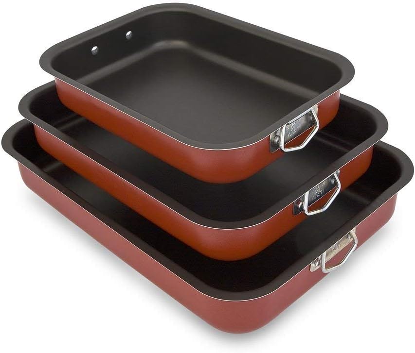 Menax - Plat à four set 3 pièces - poignées - revêtement antiadhésif