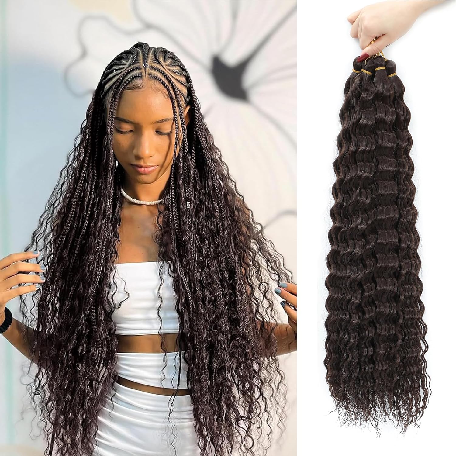 Extensions de cheveux - Deep Wave - 18 pouces - synthétiques, lot de 6