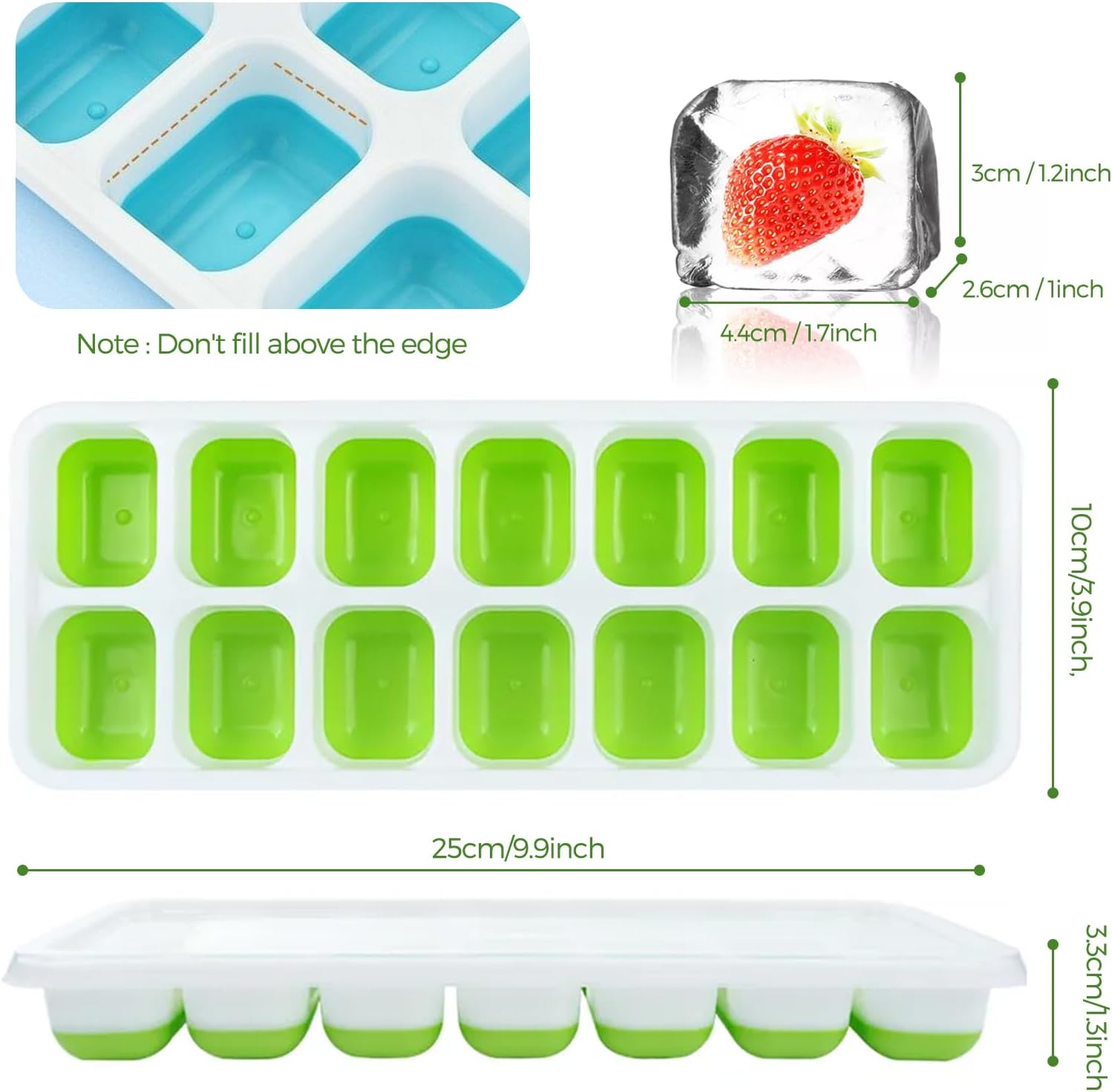 Bacs à glaçons silicone - 4 pièces - 4 couleurs - sans BPA, couvercle, LFGB