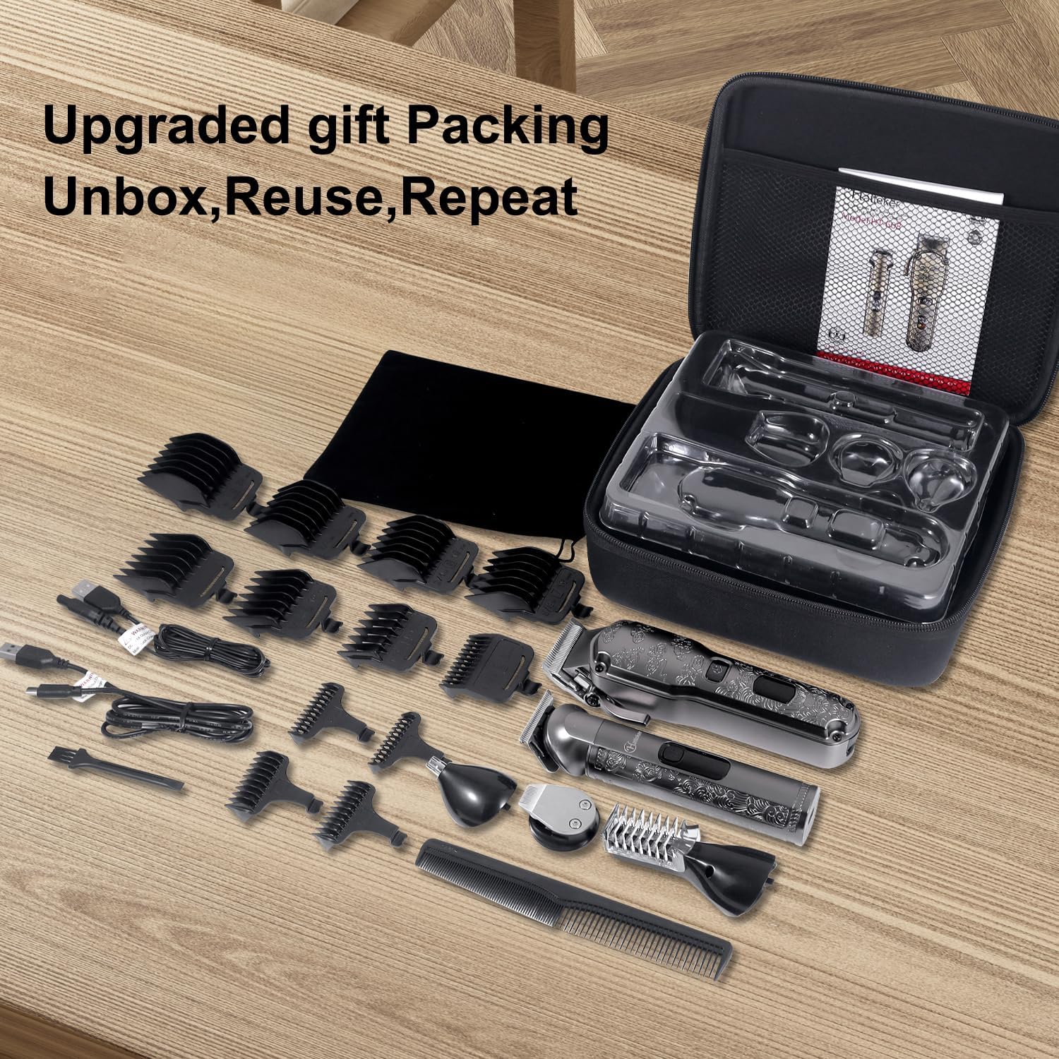 Hatteker - Tondeuse pro homme/barbe/corps, sans fil, lavable, set complet