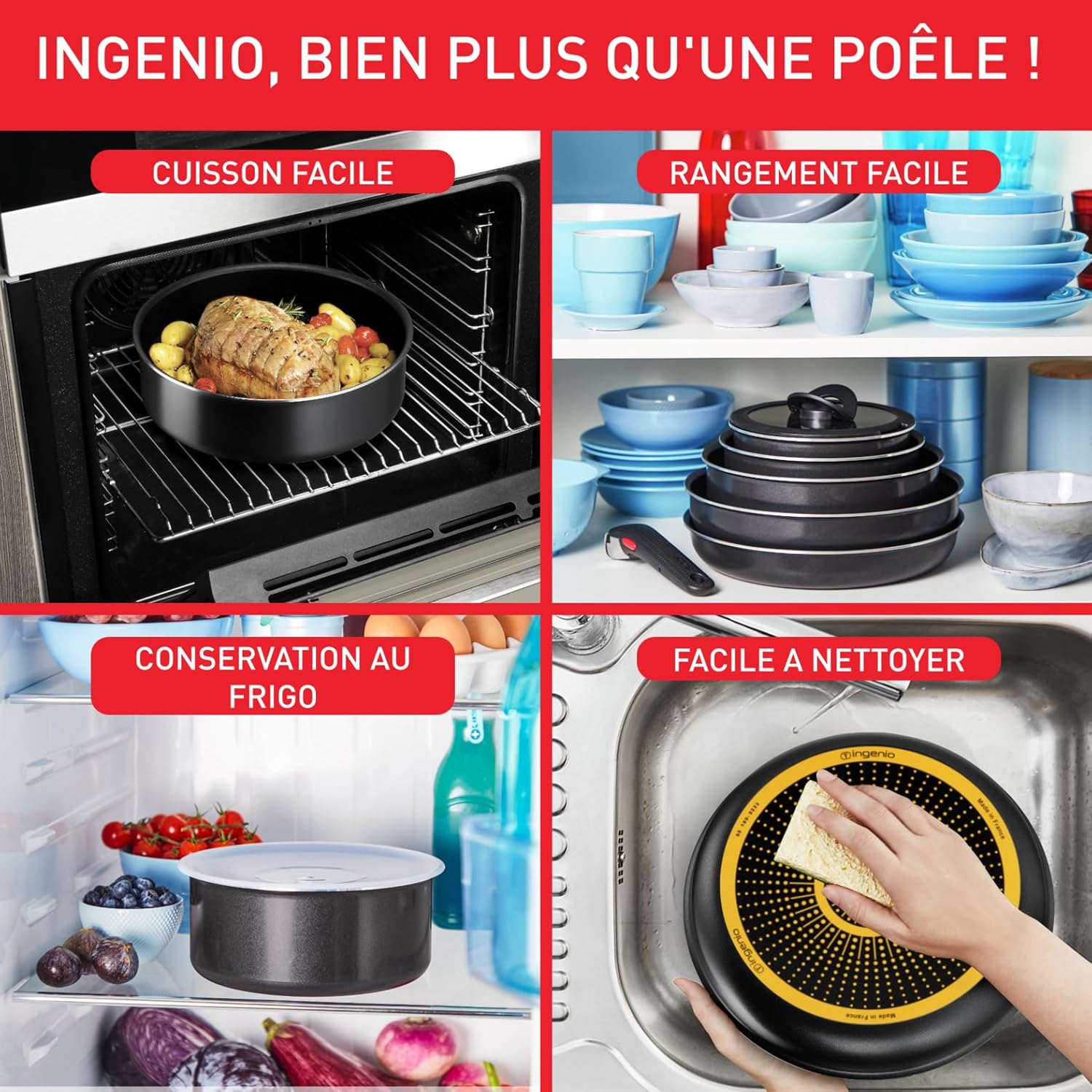 Tefal - Ingenio Easy On - batterie 10 pcs - antiadhésif, empilable, lave-vaisselle - L1599802