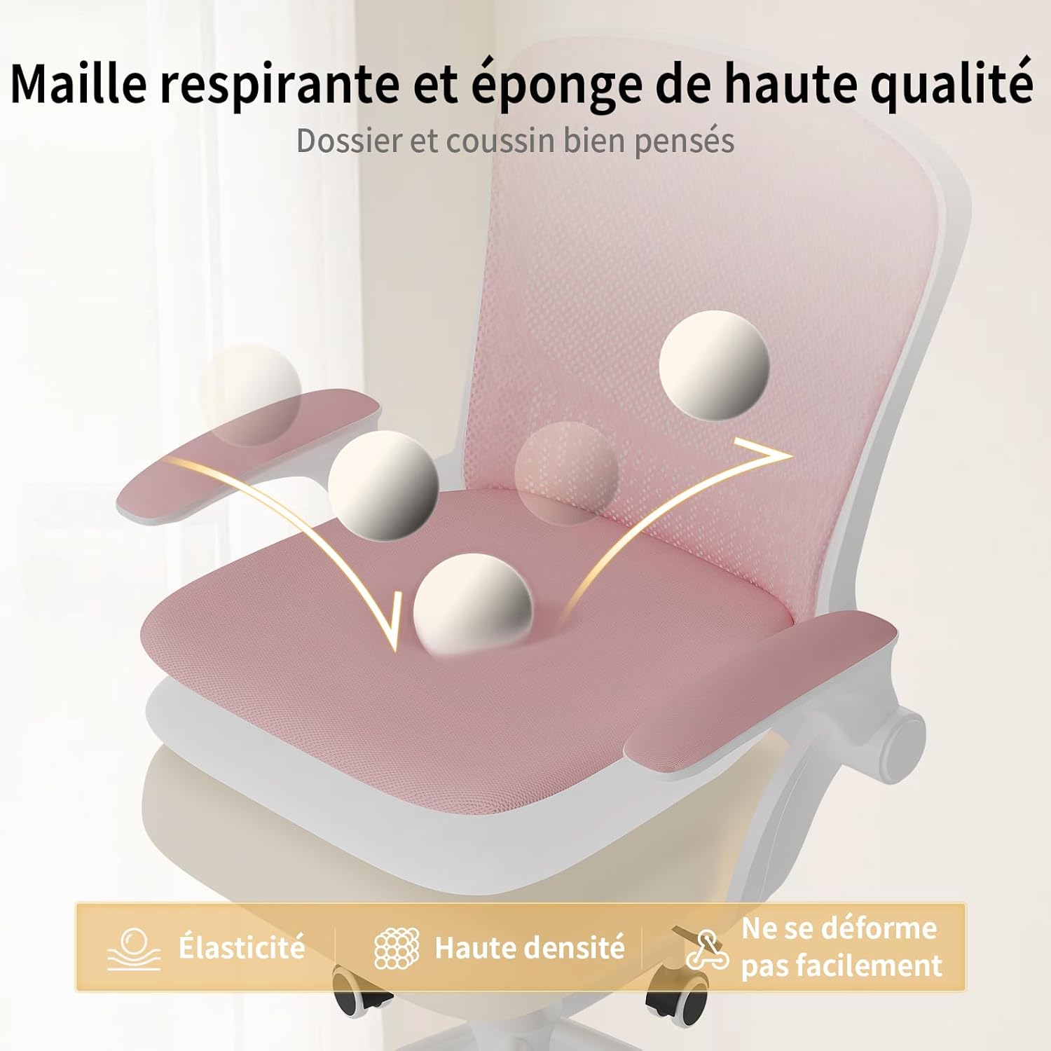 naspaluro - chaise de bureau ergonomique - accoudoirs réversibles, soutien lombaire, hauteur réglable, maille respirante