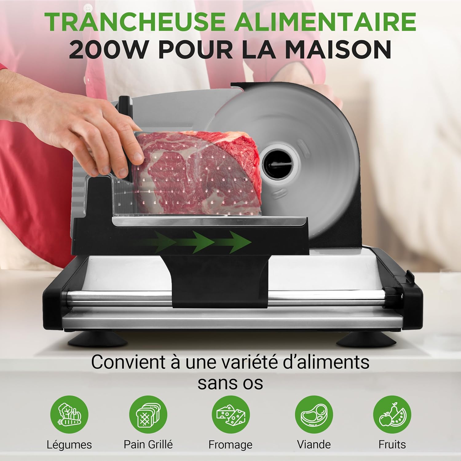NutriChef - trancheuse électrique 200W, lame inox 19cm, épaisseur réglable