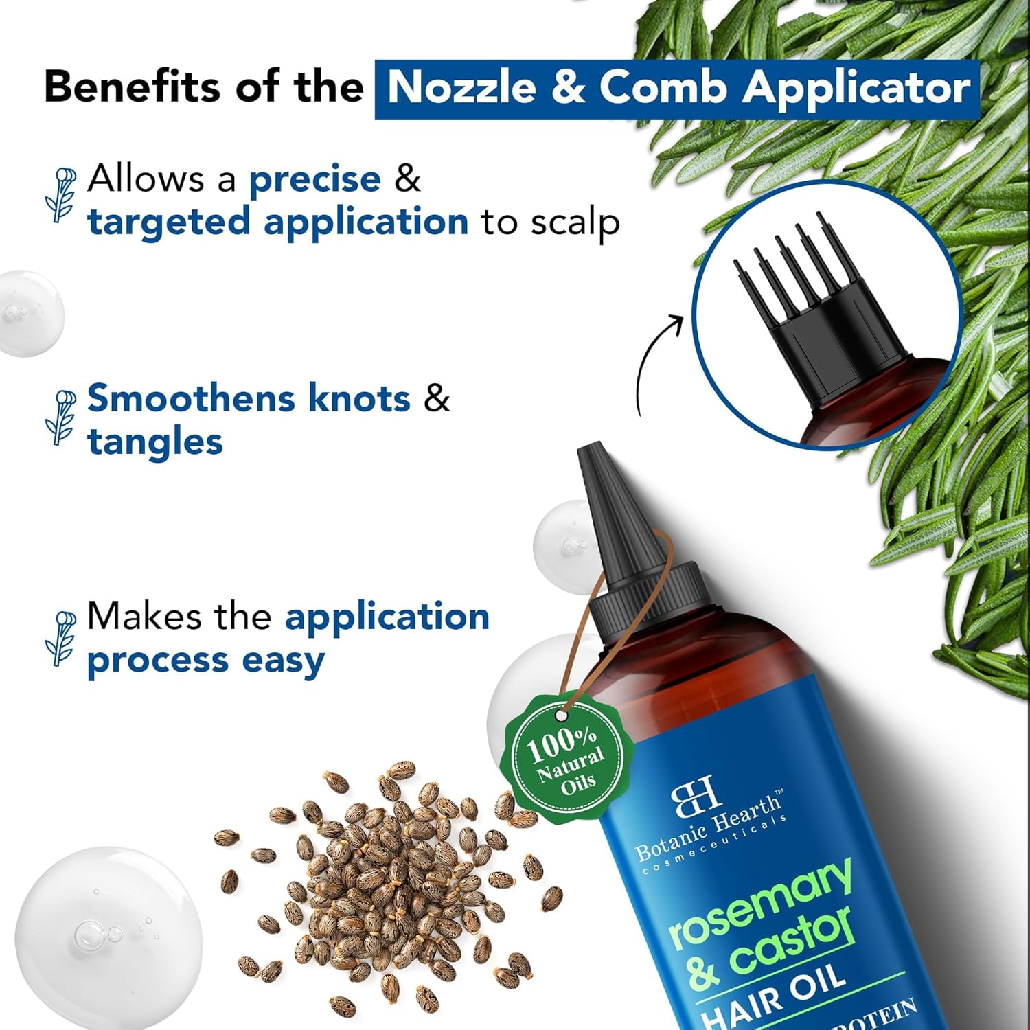 Botanic Hearth - Huile capillaire 200ml - romarin & ricin, cheveux épais, sans paraben