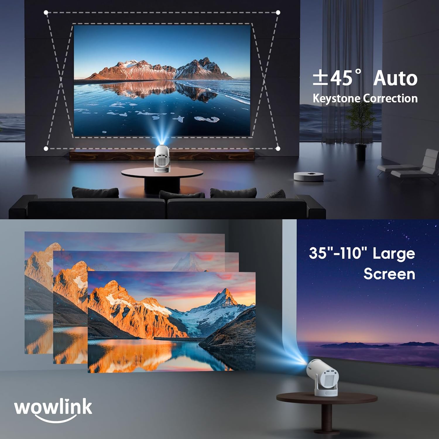 Vidéoprojecteur compact WiFi 6 Bluetooth 5.4 4K 180° AUTO KEYSTONE