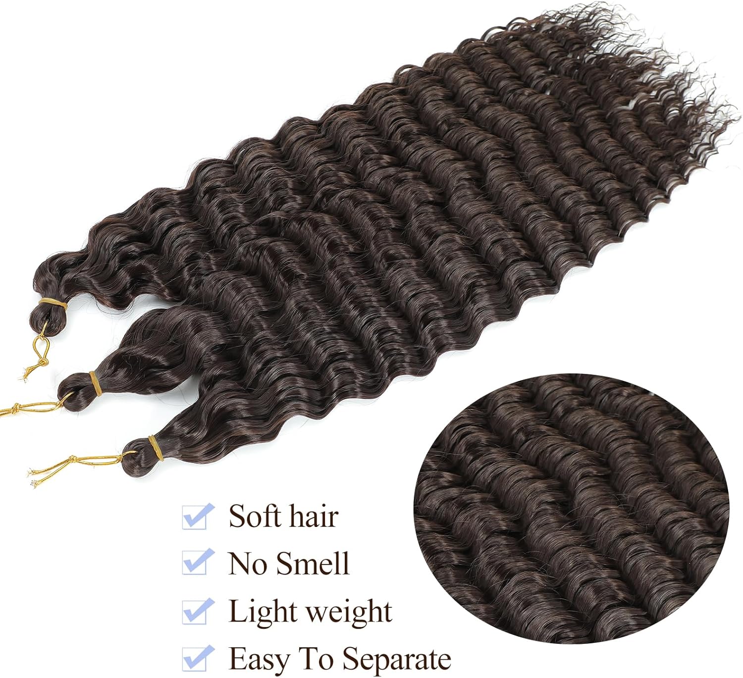 Cheveux synthétiques - Ocean Wave Deep Wave - 18 pouces - boucles douces, lot de 3