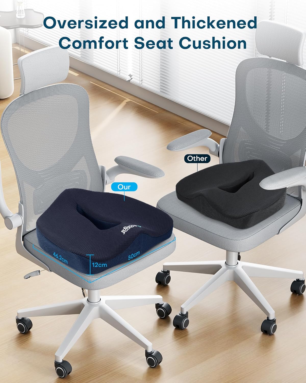 Feagar - Coussin chaise Extra Large - ergonomique, mousse mémoire, orthopédique, coccyx, siège voiture