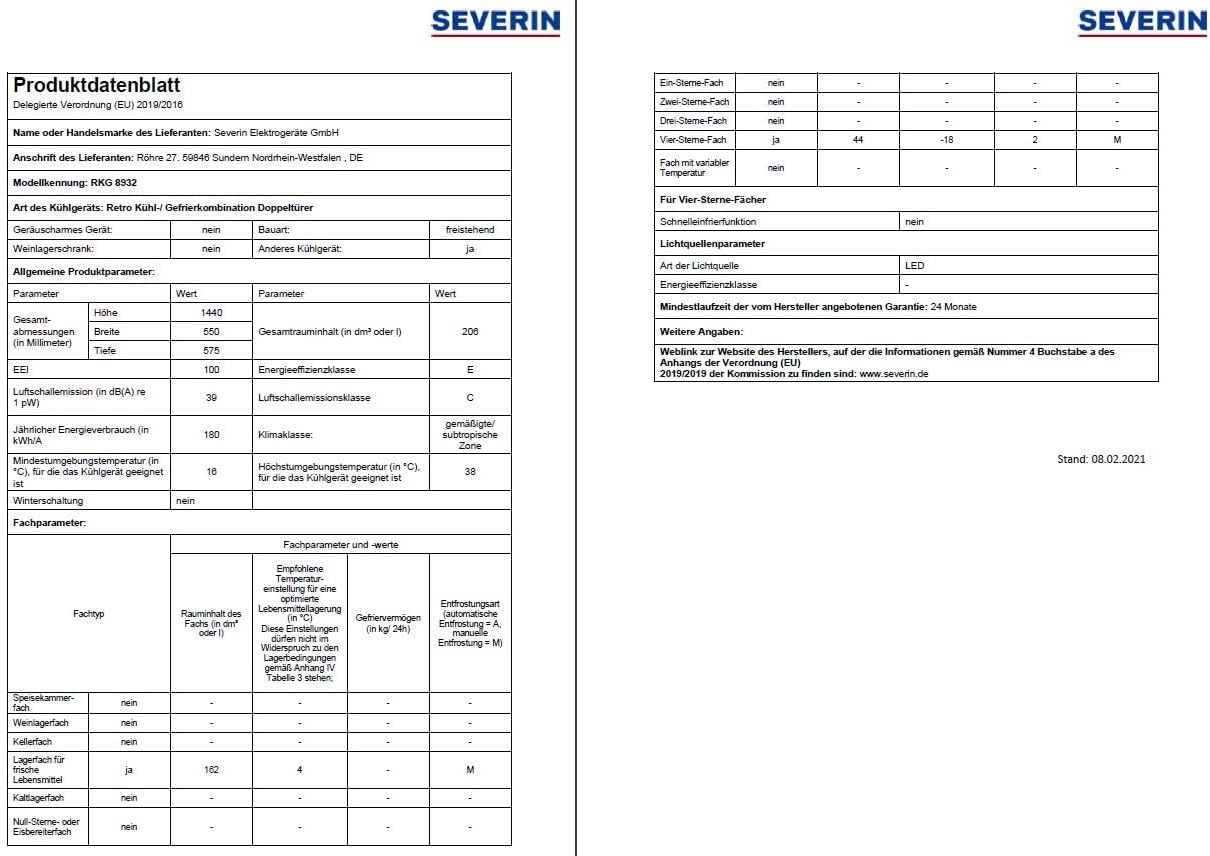 SEVERIN - Rétro 2 portes - 55cm - 206L - Classe E - Veggibox - RKG 8932