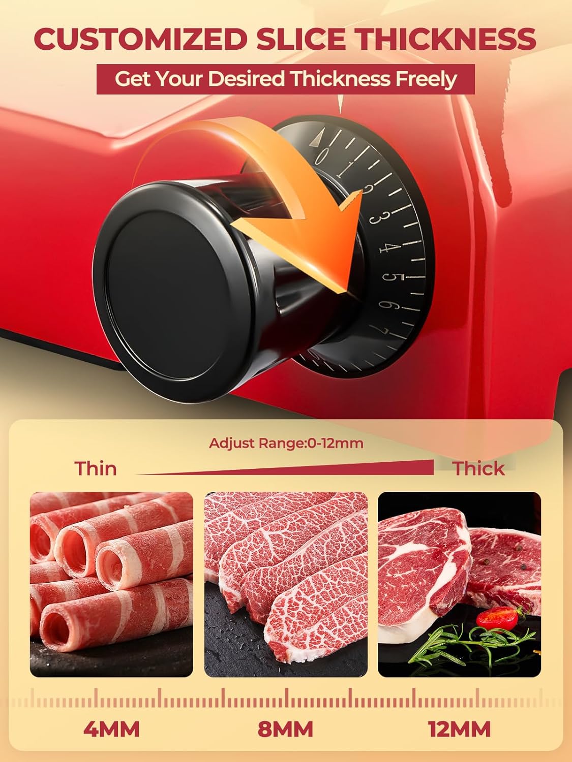 Trancheuse électrique - lame inox 25cm, 150W, épaisseur réglable, affûteur intégré