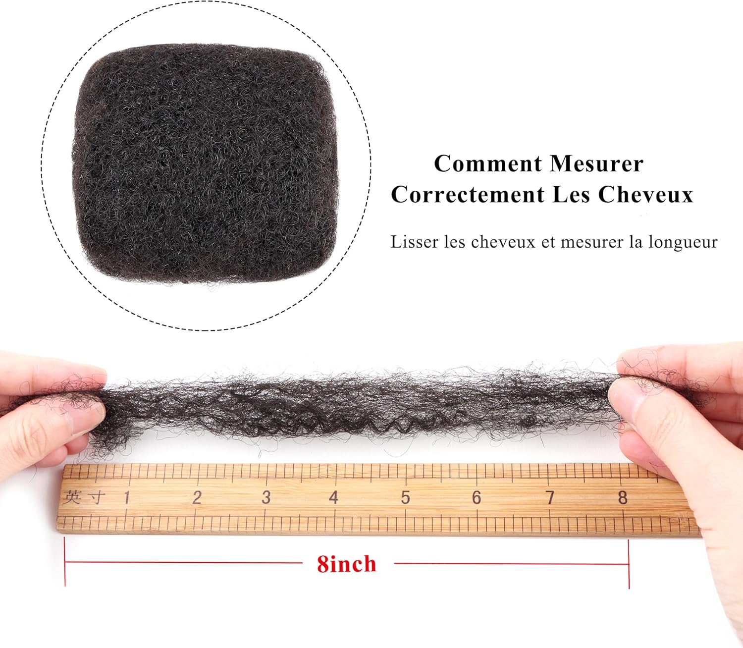 Extension cheveux naturels afro kinky - 8 pouces, 2 paquets, noir naturel