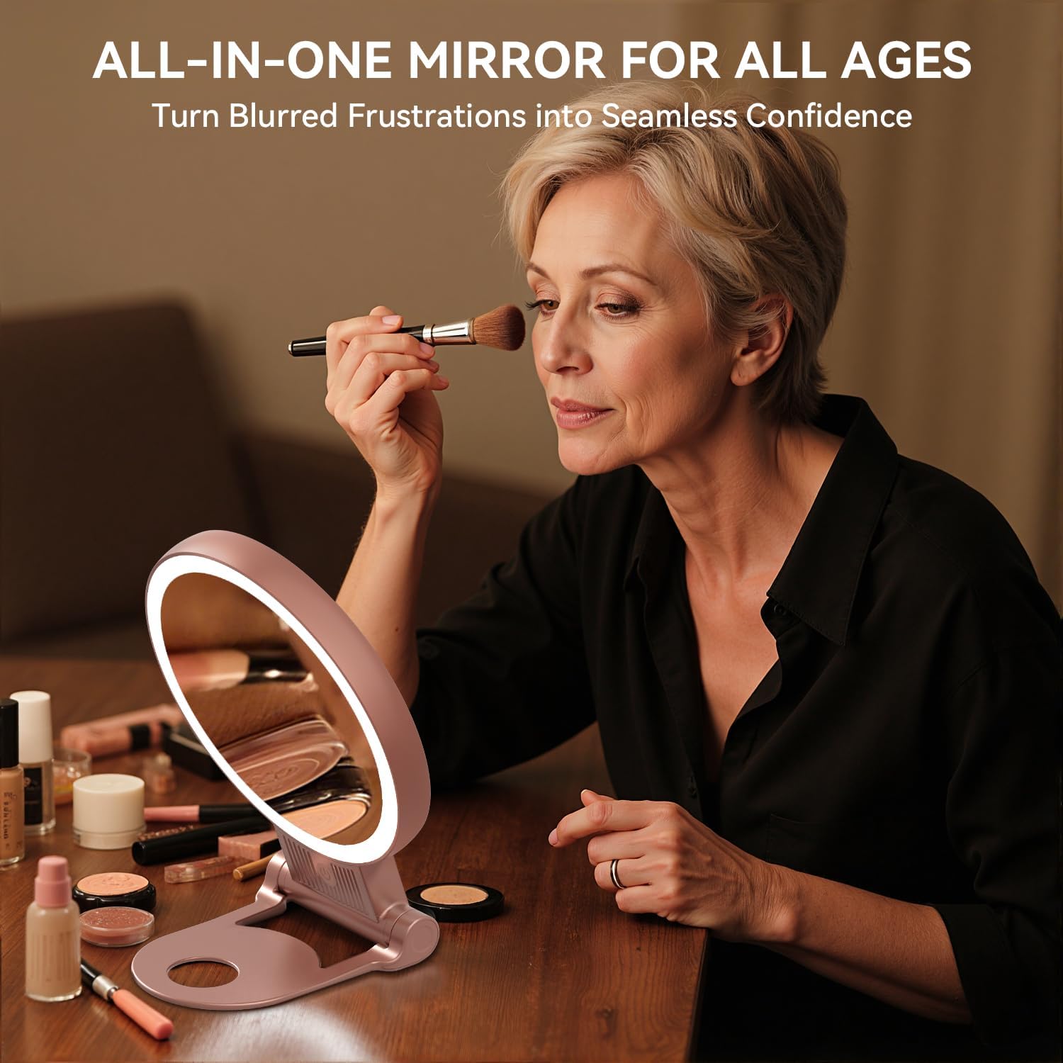 Auxmir - Miroir maquillage double face 30X/1X, LED, 2000mAh, pliable, portable