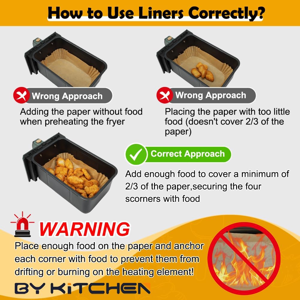 BYKITCHEN - papier cuisson friteuse - 200 pcs, 9,5L, accessoires air fryer, AF300EU/AF400EU/SL400EU