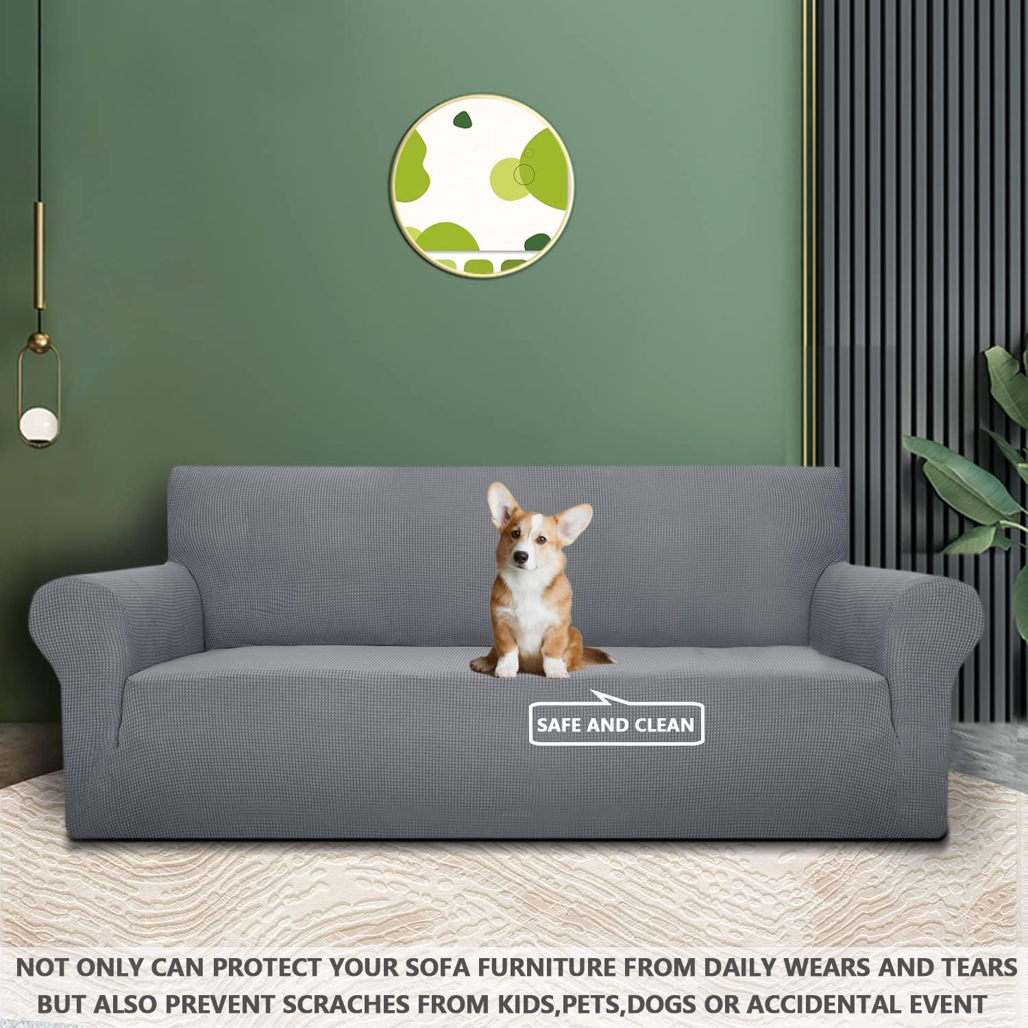 Housse canapé 4 places extensible, antidérapante, lavable, gris clair