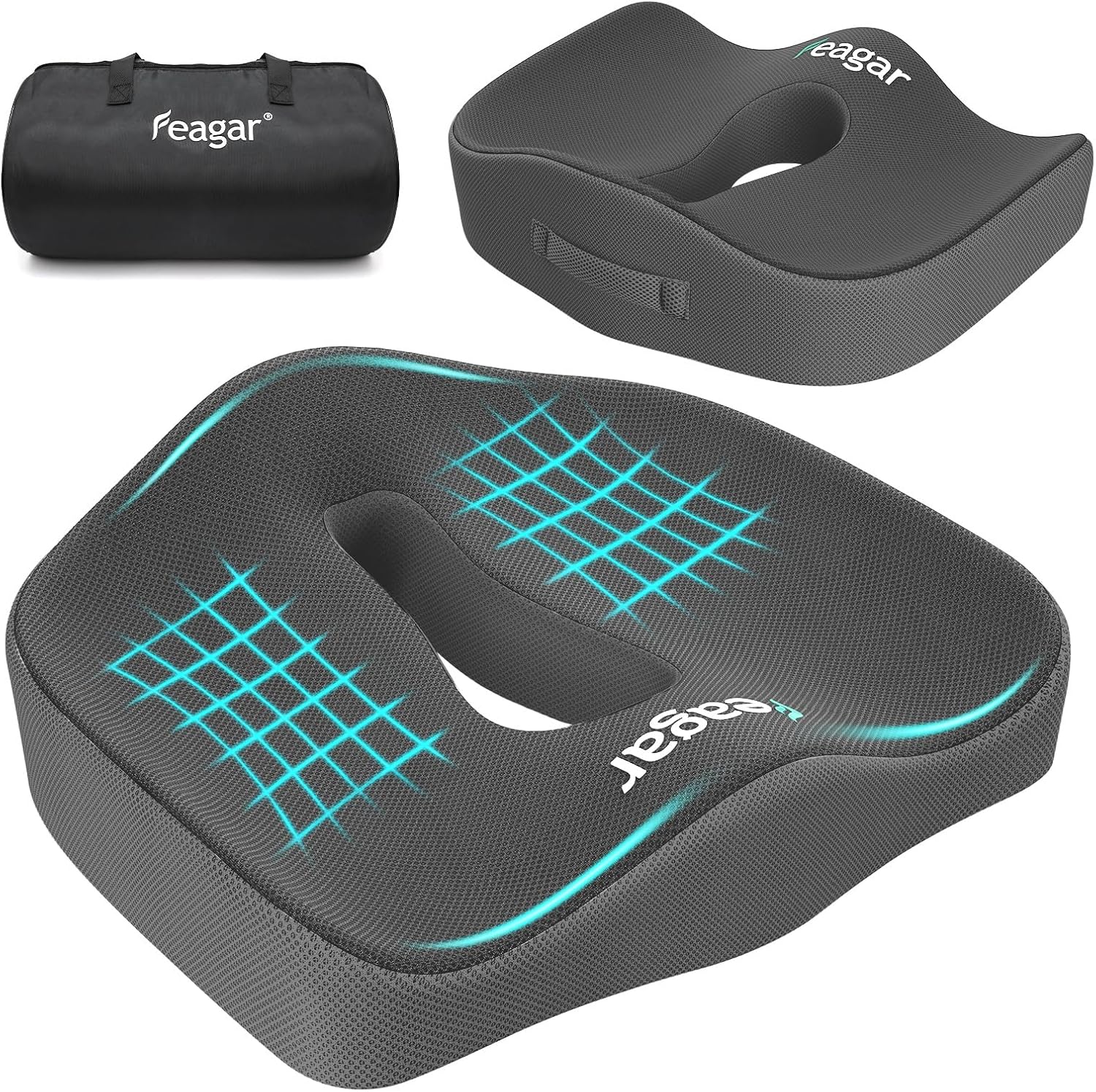 Feagar - Coussin de chaise ergonomique - mousse mémoire, gris, confort optimal