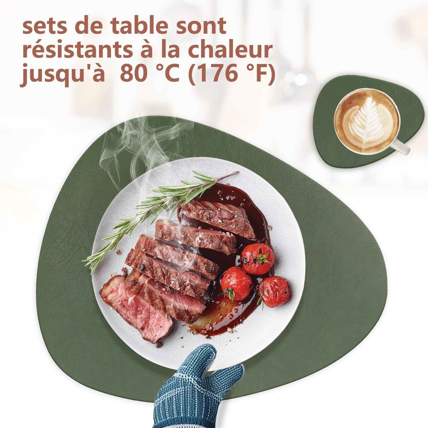 Set de table - Lot de 4, cuir PU double face, antidérapant, 41x33cm