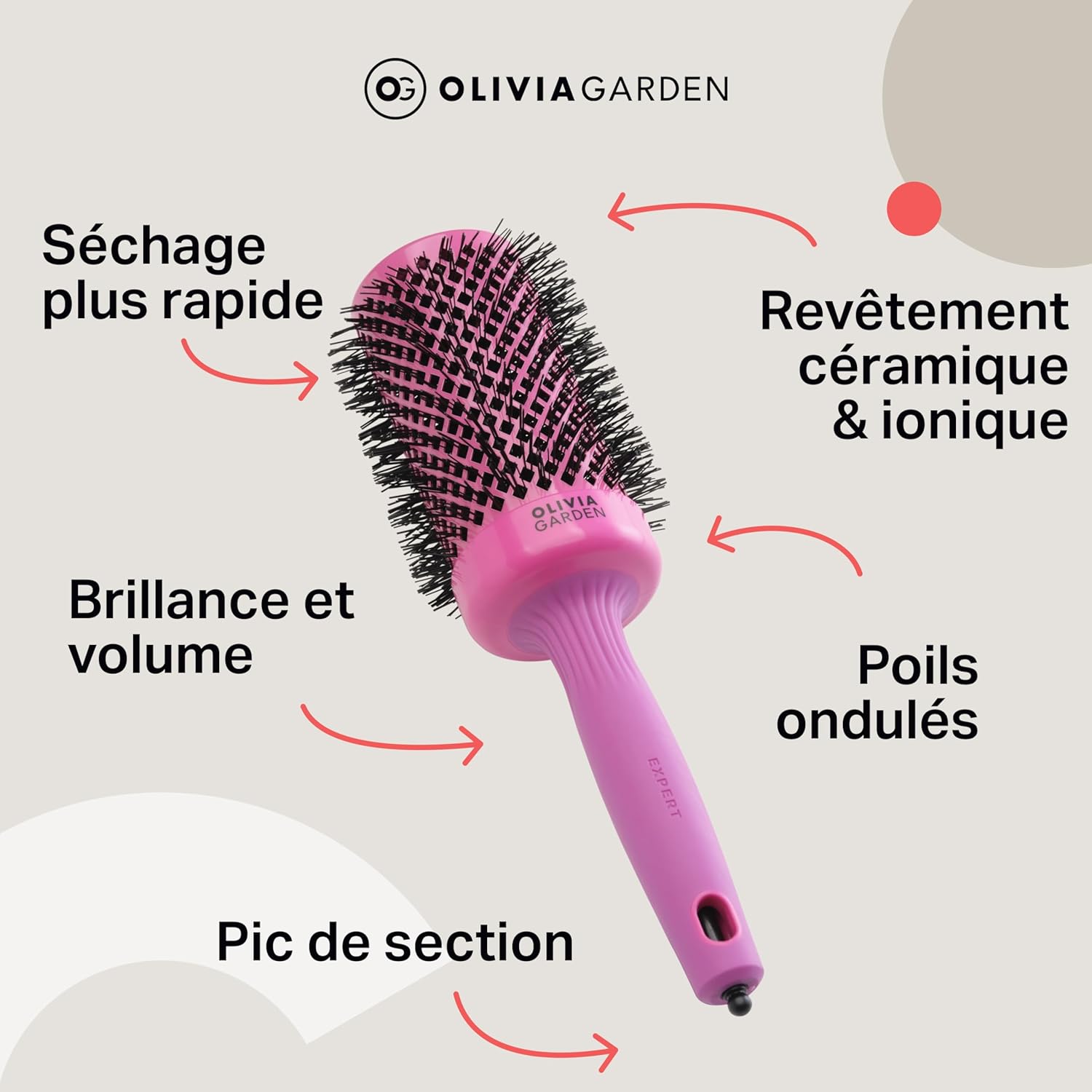 Olivia Garden - Expert Blowout Shine - brosse ronde céramique antistatique - brushing lisse et brillant