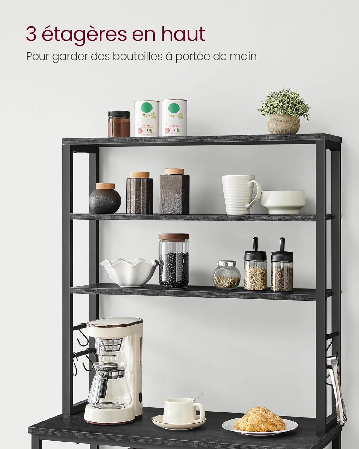 VASAGLE - étagère cuisine industrielle 40x80x167cm 6 niveaux 6 crochets KKS019B22