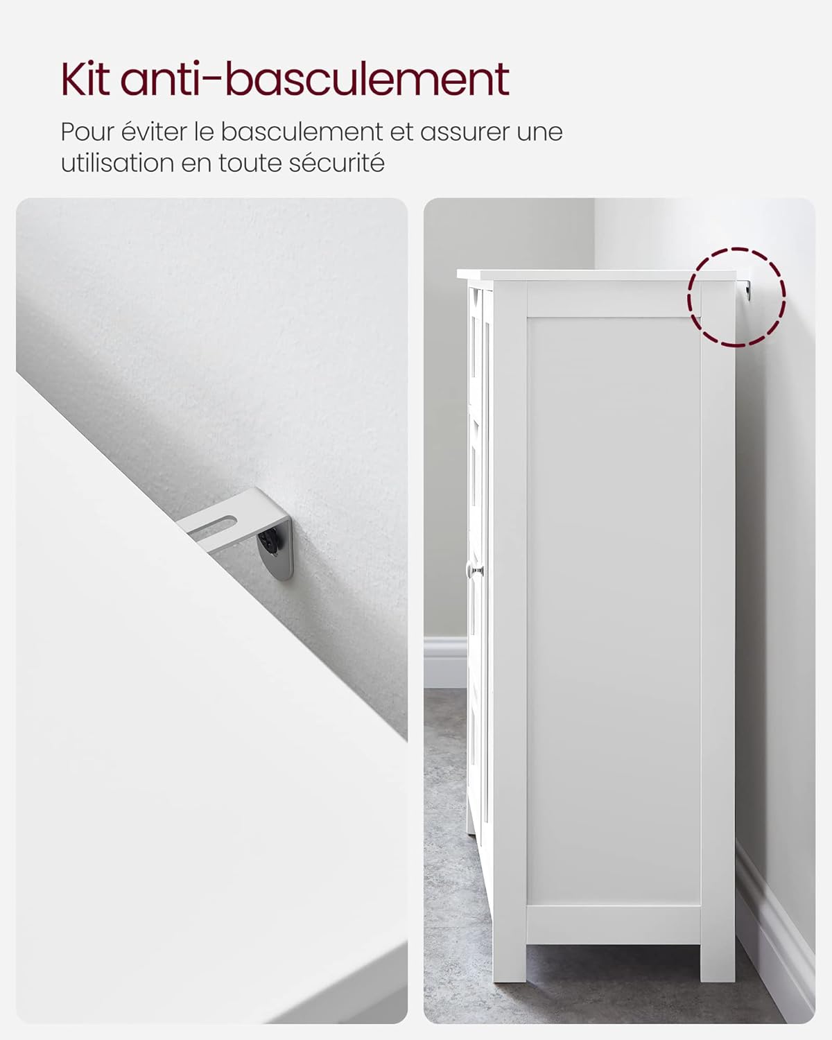 VASAGLE - meuble salle de bain, 30x55x82cm, 4 tiroirs, porte, LHC41W