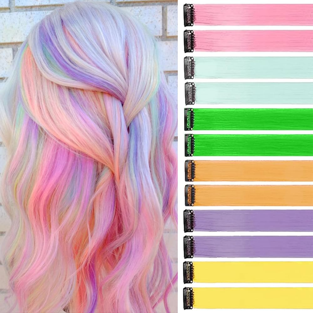 Extensions cheveux - mèches à clips - 55 cm - 12 couleurs variées enfants