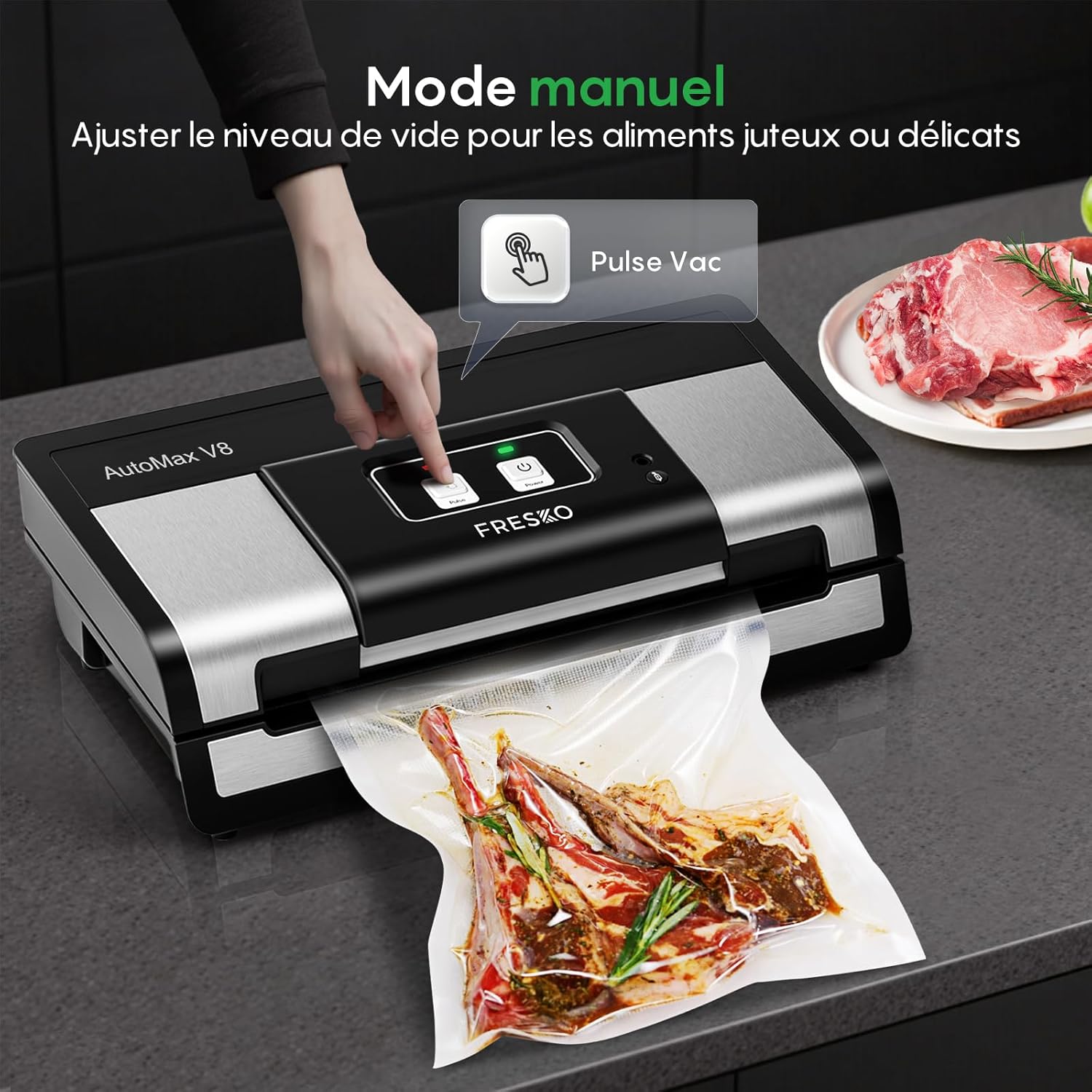 FRESKO - AutoMax V8 - 140W - sous vide mains libres, sec/humide, coupeur, 2 rouleaux, rangement - AutoMax V8