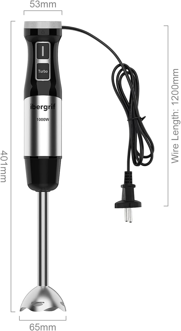 Ibergrif - Mixeur Plongeant 1000W - inox - vitesse réglable, turbo