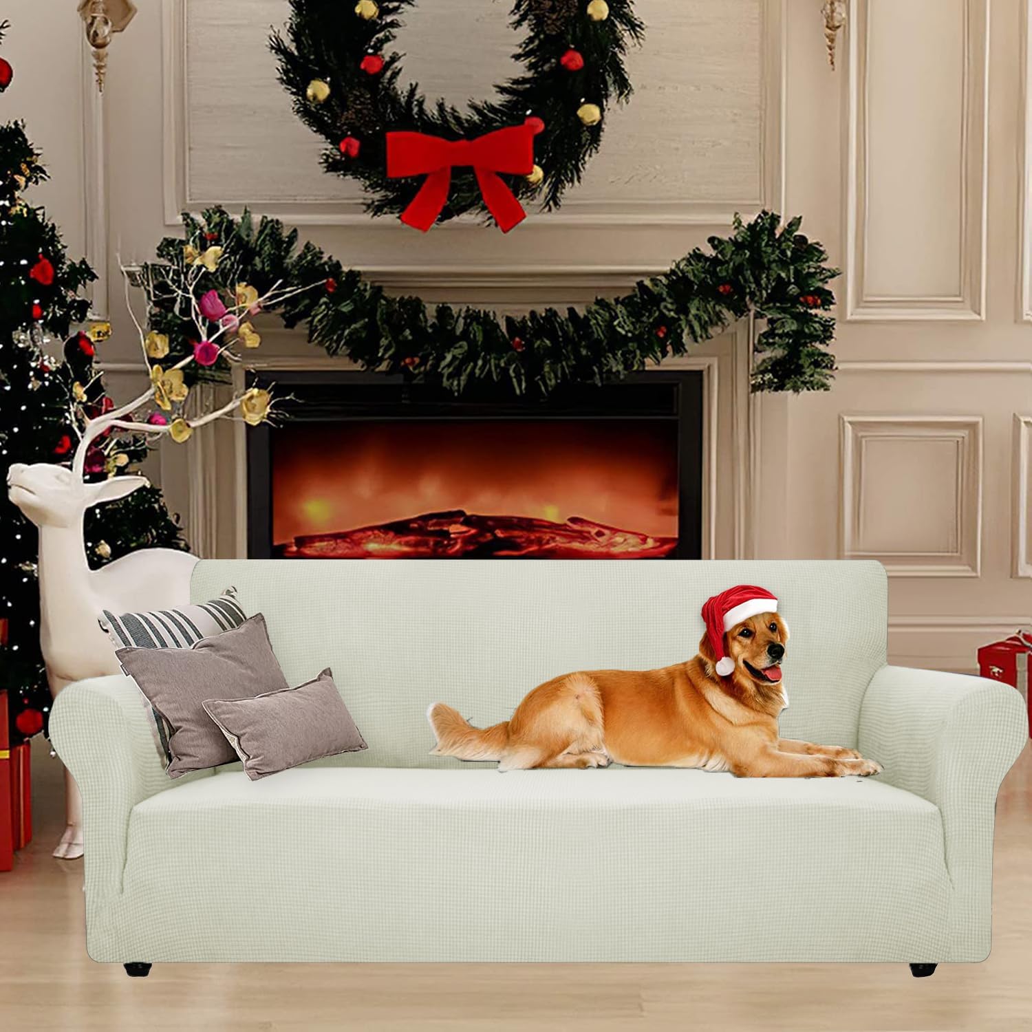 Housse canapé extensible 2 places, accoudoirs, lavable, antidérapant, moderne