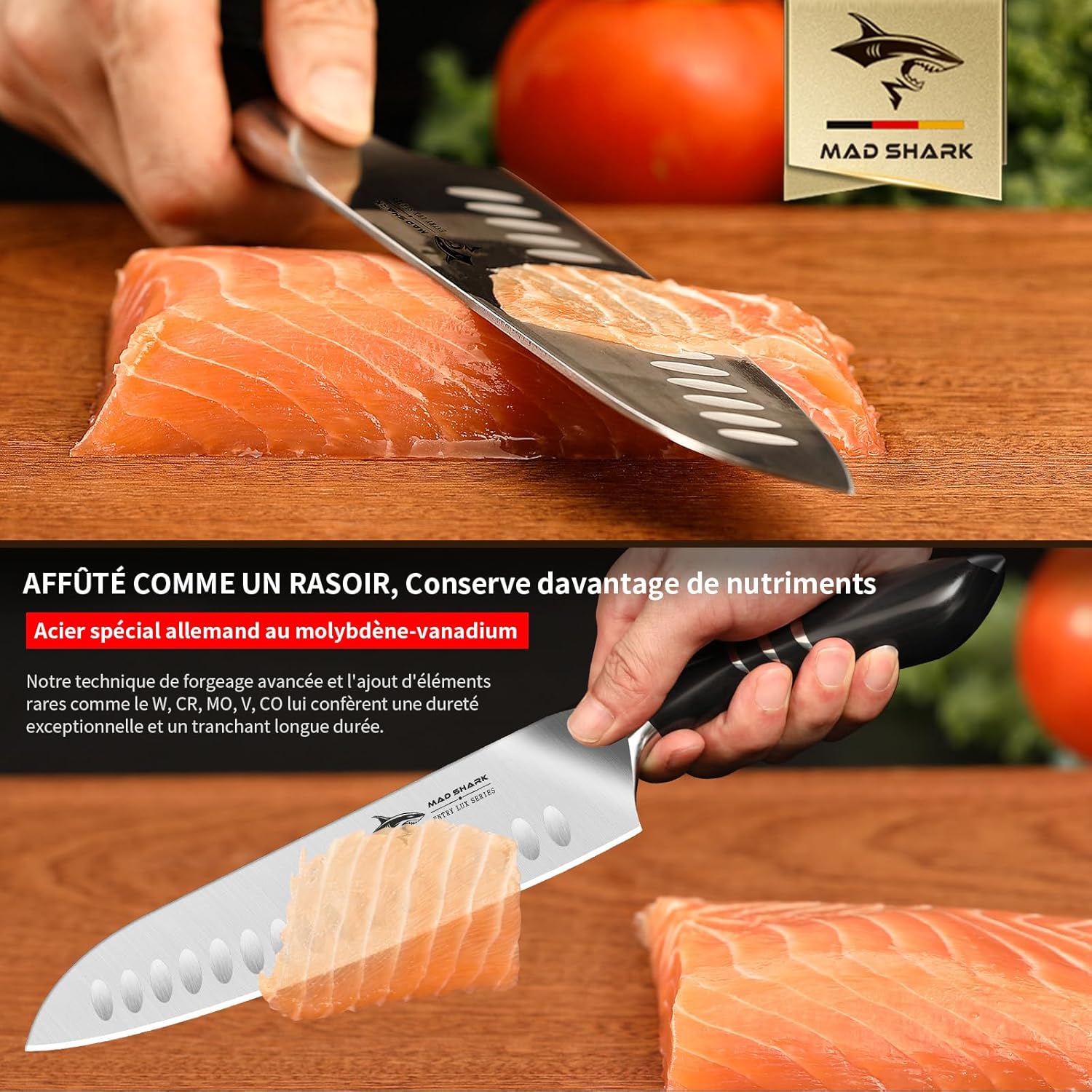 MAD SHARK - Santoku Série - 20 cm - Acier allemand, manche ergonomique