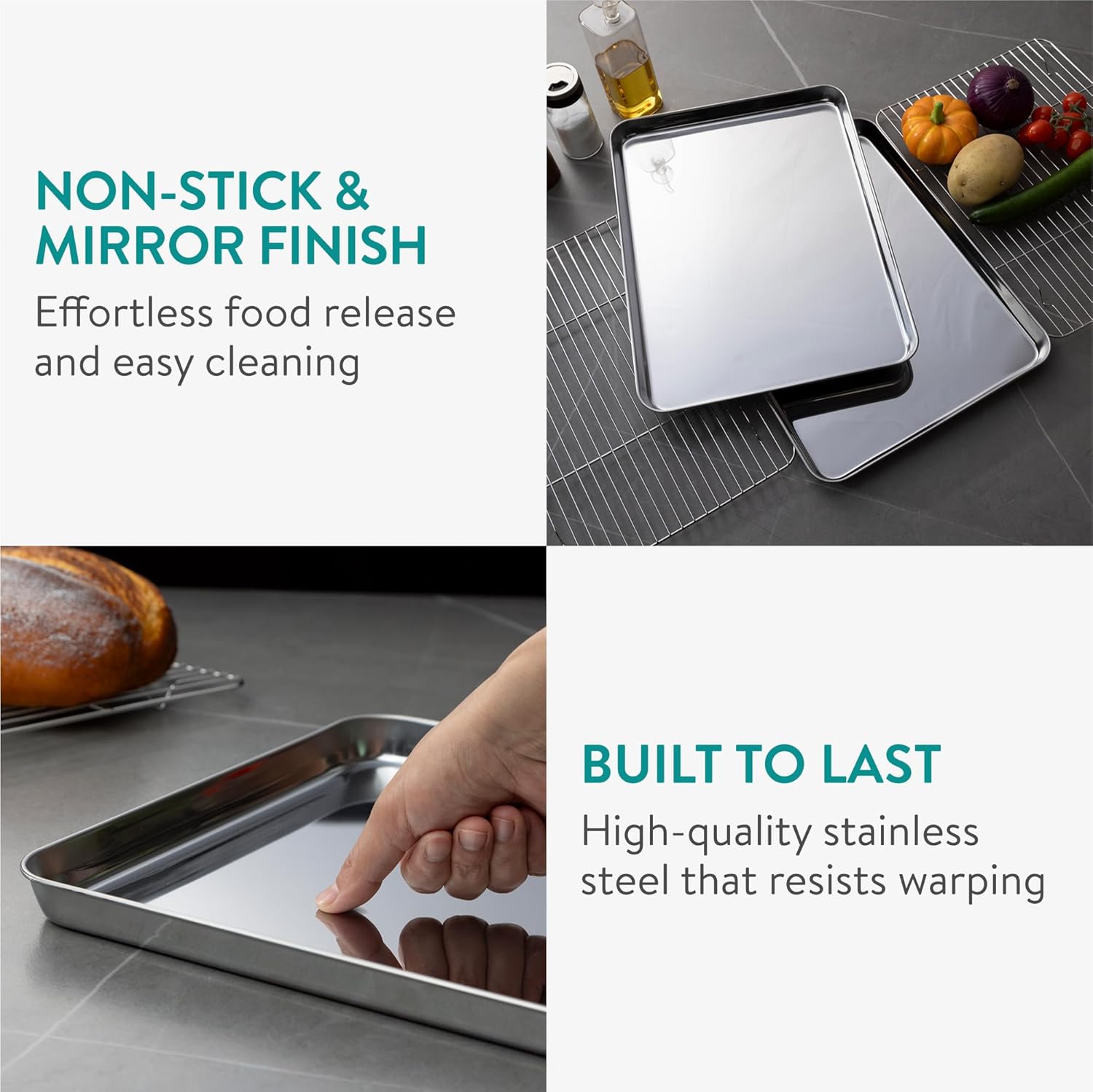 Navaris - bac cuisson inox rectangulaire - 2 tailles - inox avec grille