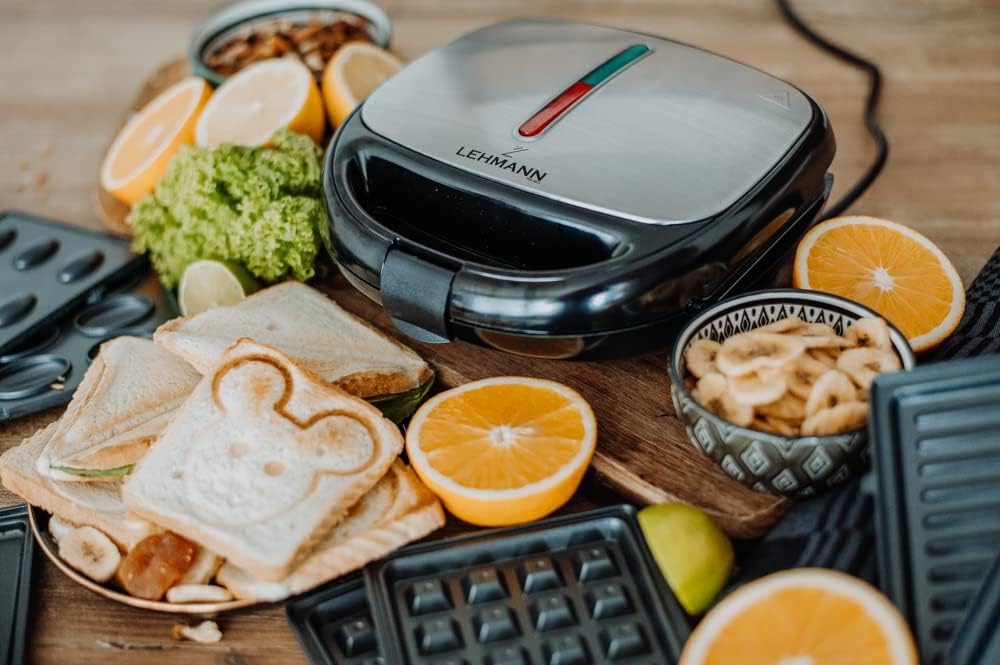 Lehmann - Sandwichmaker 5en1 - 800W - plaques antiadhésives, multi-formes