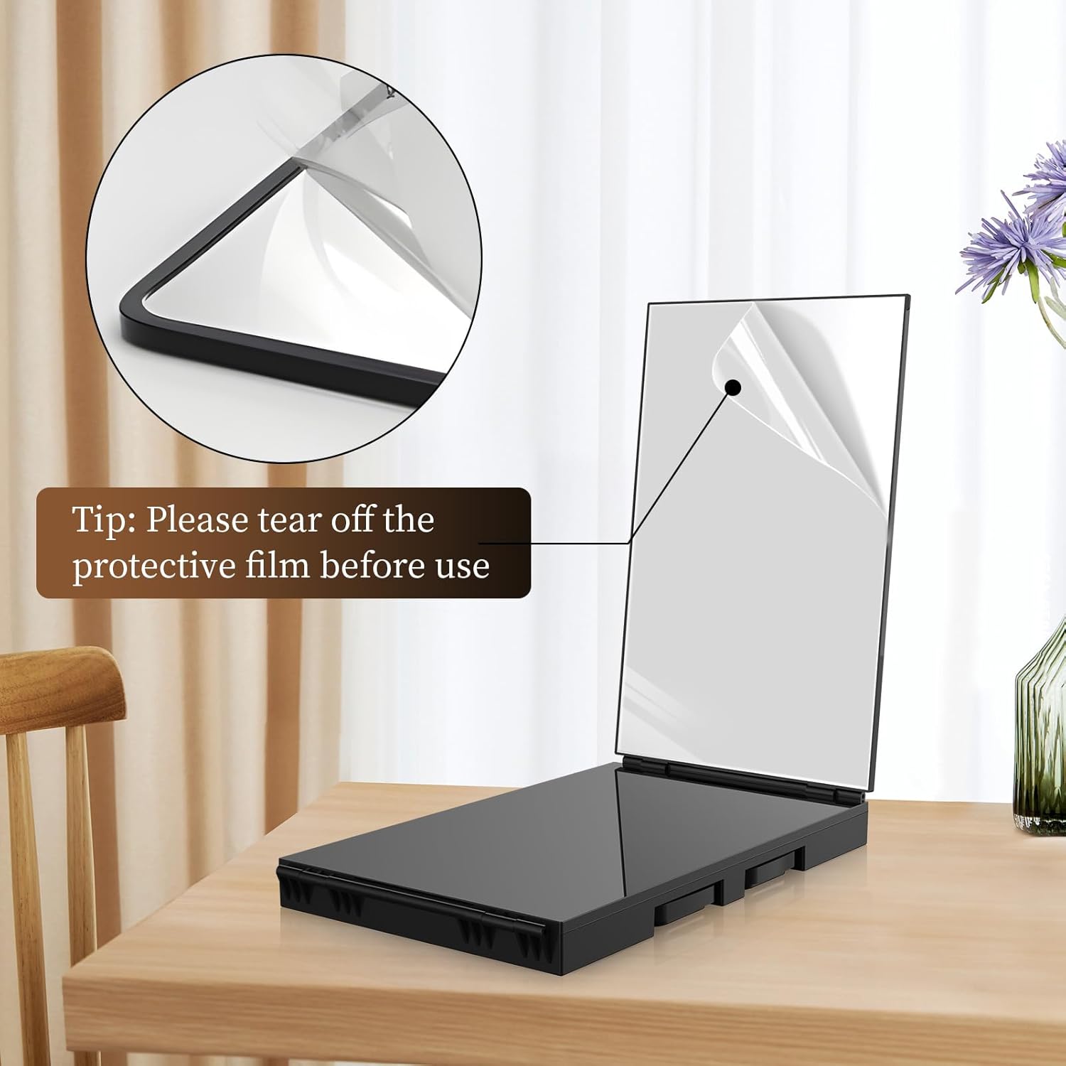 JUSRON - miroir 3 faces portable, pliable, hauteur réglable, sans LED