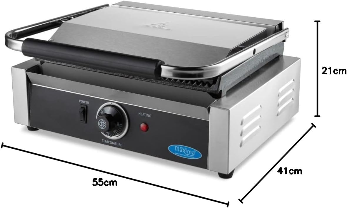 Maxima - Gril de contact rainuré simple - 33,5 cm - plaque de cuisson pro