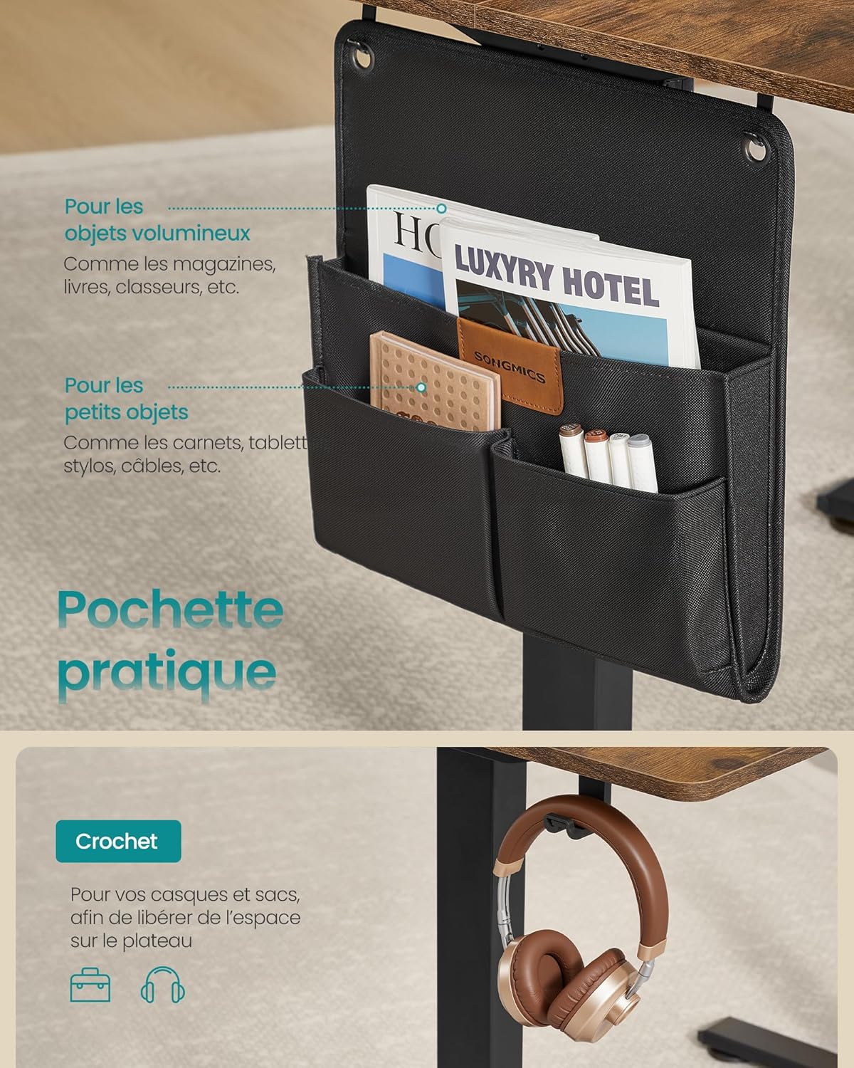 SONGMICS - bureau assis-debout, 100x60 cm, hauteur réglable, mémoire LSD130KD01