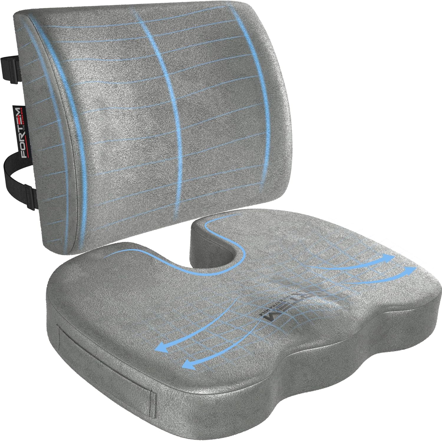 FORTEM - coussin lombaire/assise mémoire forme - soutien dos - antidérapant