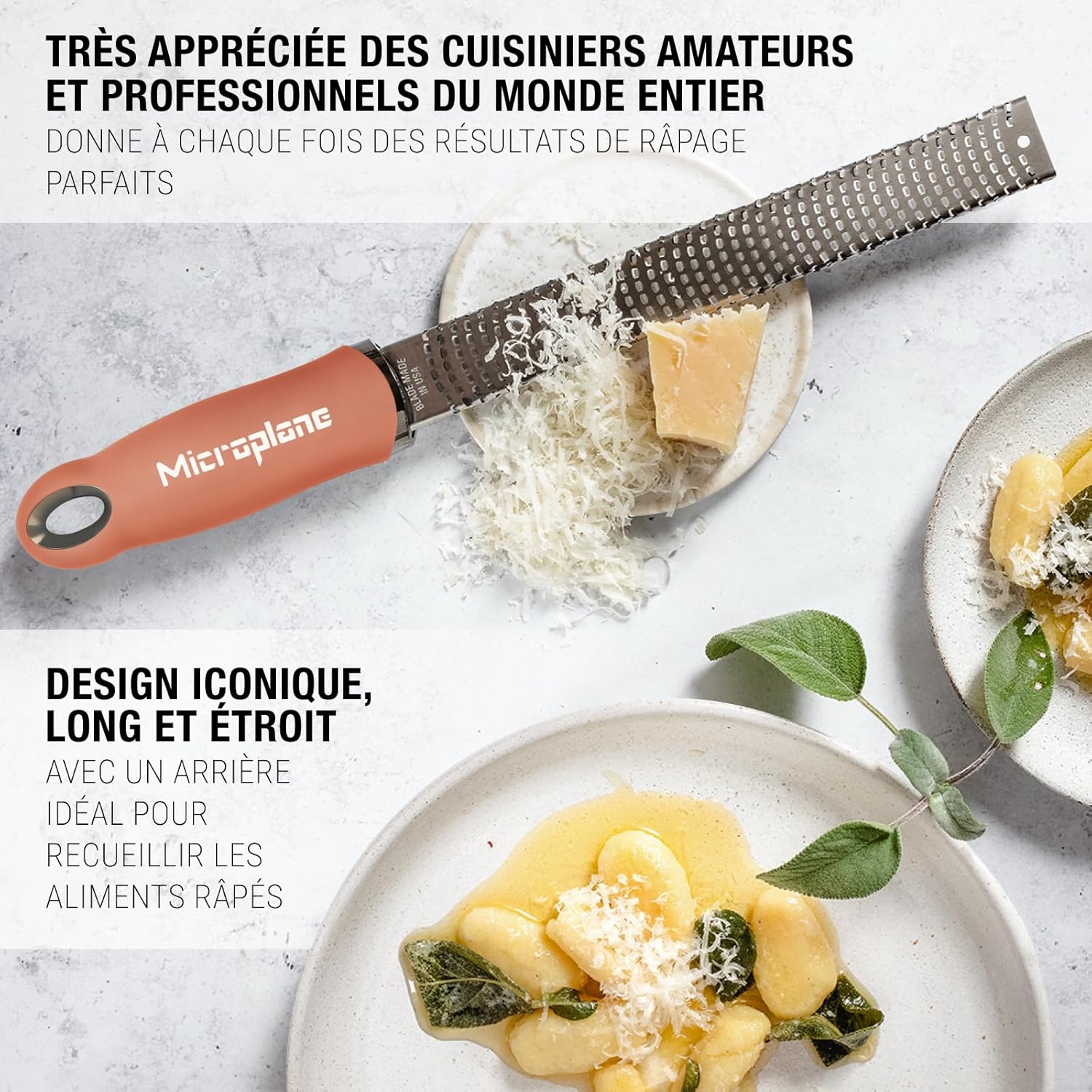 Microplane - Zesteur série Cannelle - lame fine - agrumes, parmesan, gingembre, chocolat, noix de muscade - Fabriqué aux