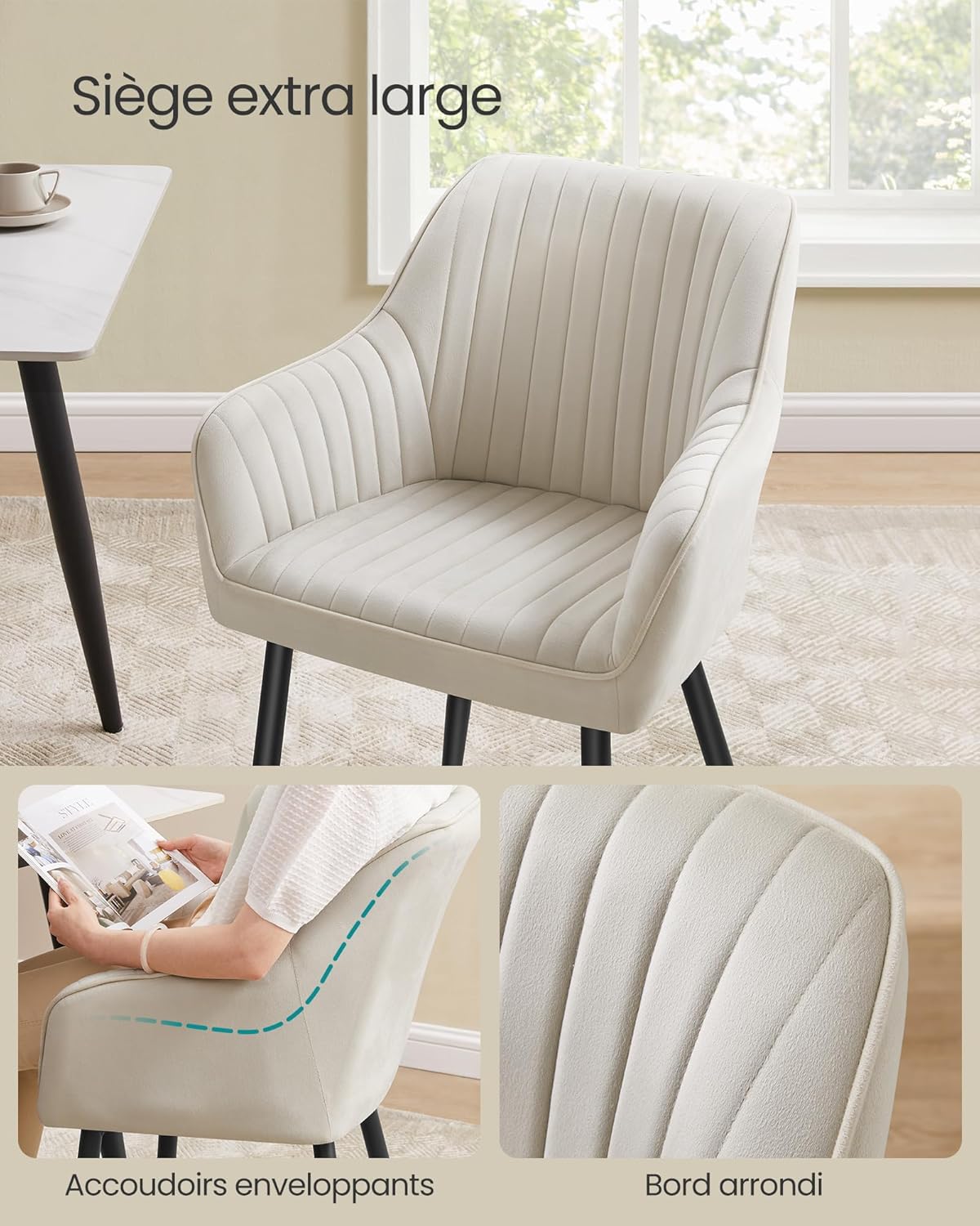 SONGMICS - fauteuil velours, accoudoirs, métal, 120 kg, LDC087W01