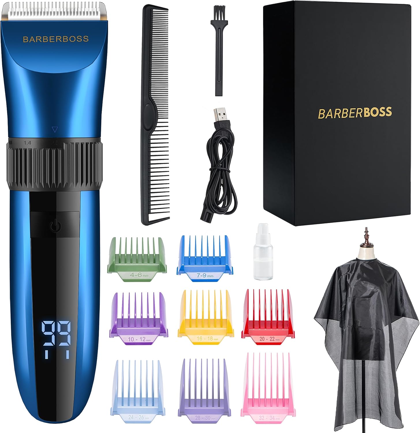 BarberBoss – tondeuse barbe/cheveux – étanche, céramique, LED, charge rapide – QR-2082