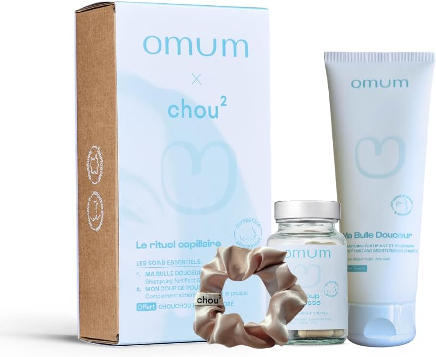 Omum - Coffret soins capillaires vegan - shampoing + complément, hydratant et fortifiant, petit cadeau