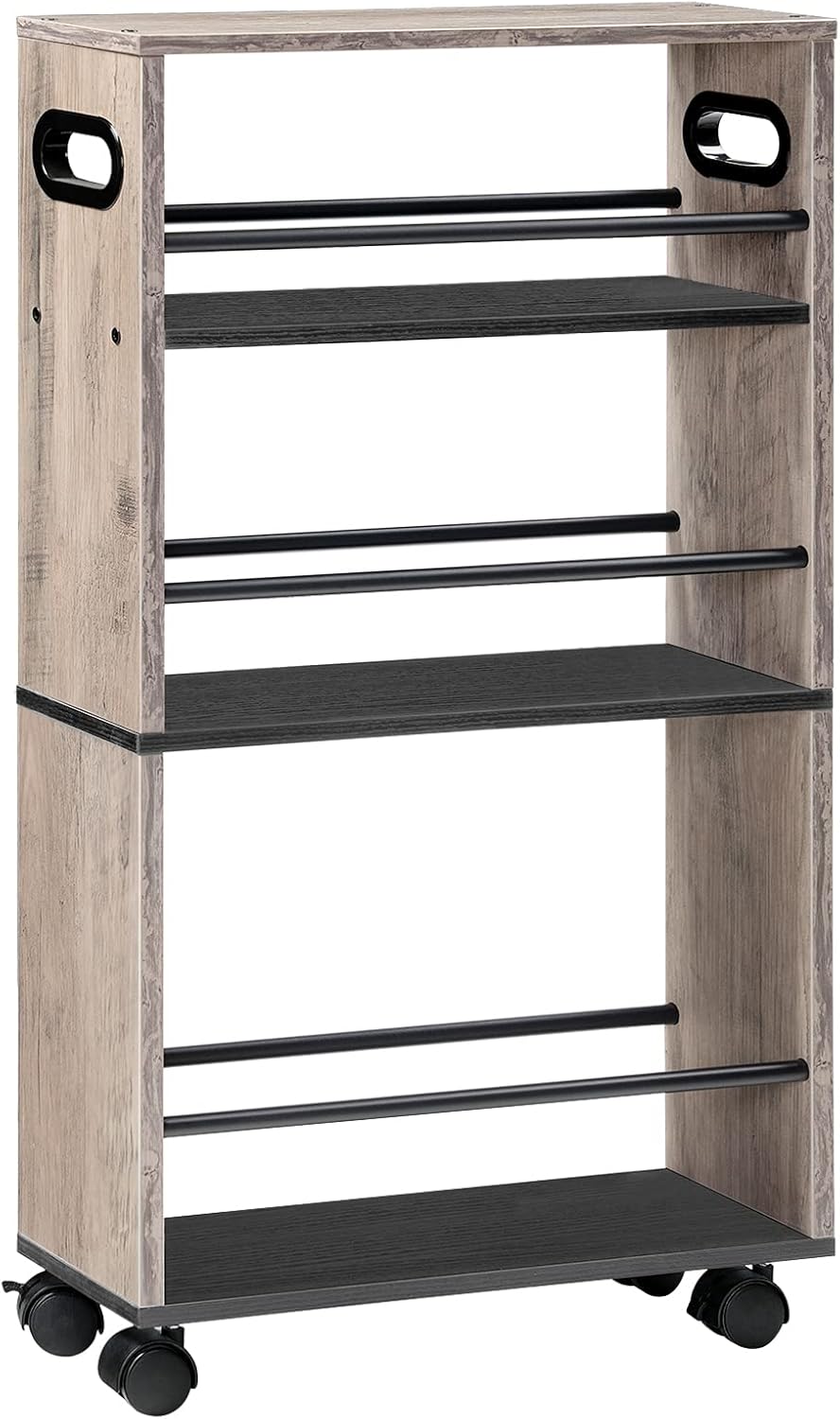 HOOBRO - chariot de rangement 4 niveaux, roulettes, poignée, bords relevés, mince, EBG15TC01