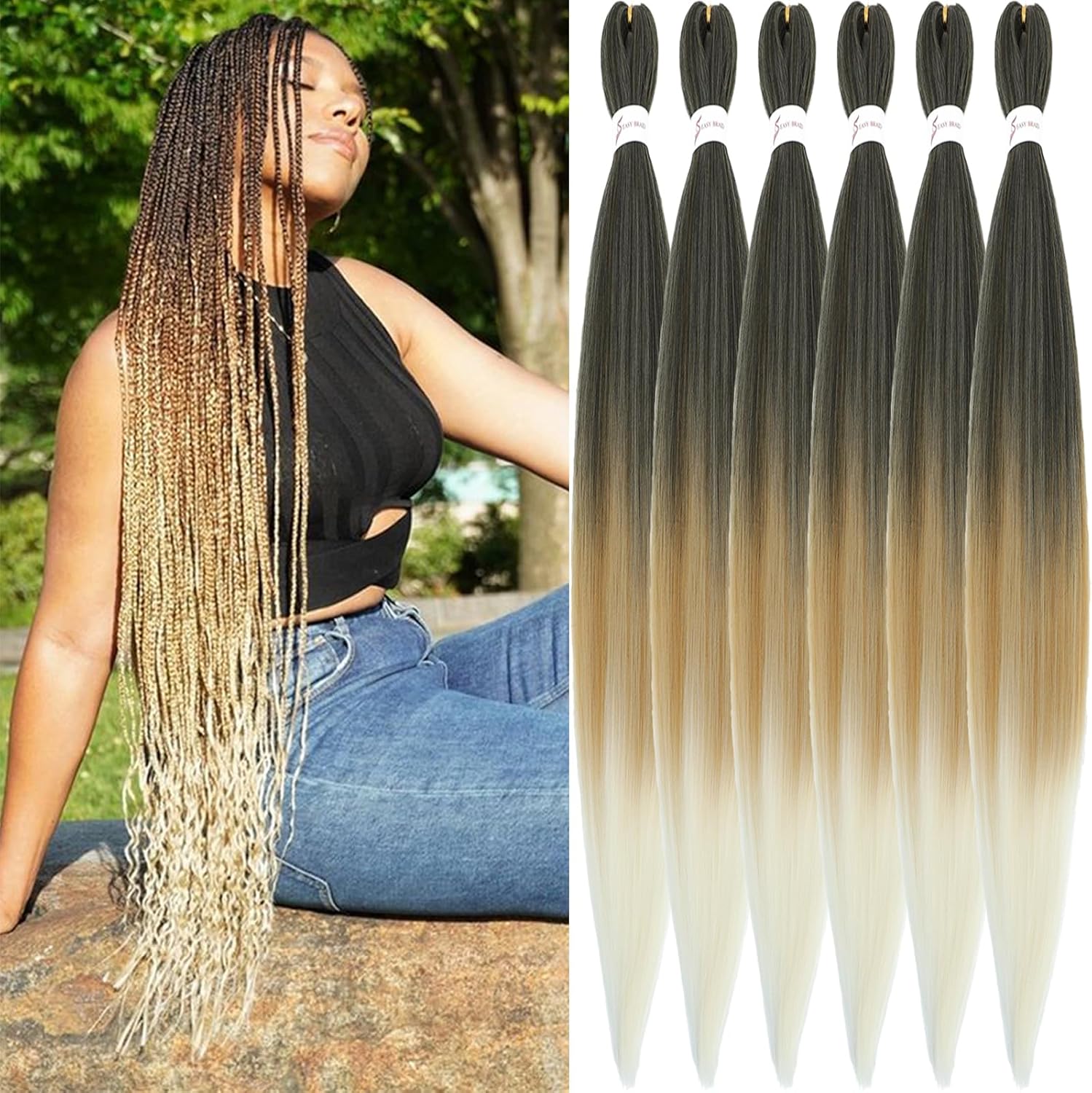 Extensions de cheveux synthétiques - blond ombré 76 cm - pré-étirés à tresser - T1B/27/613#