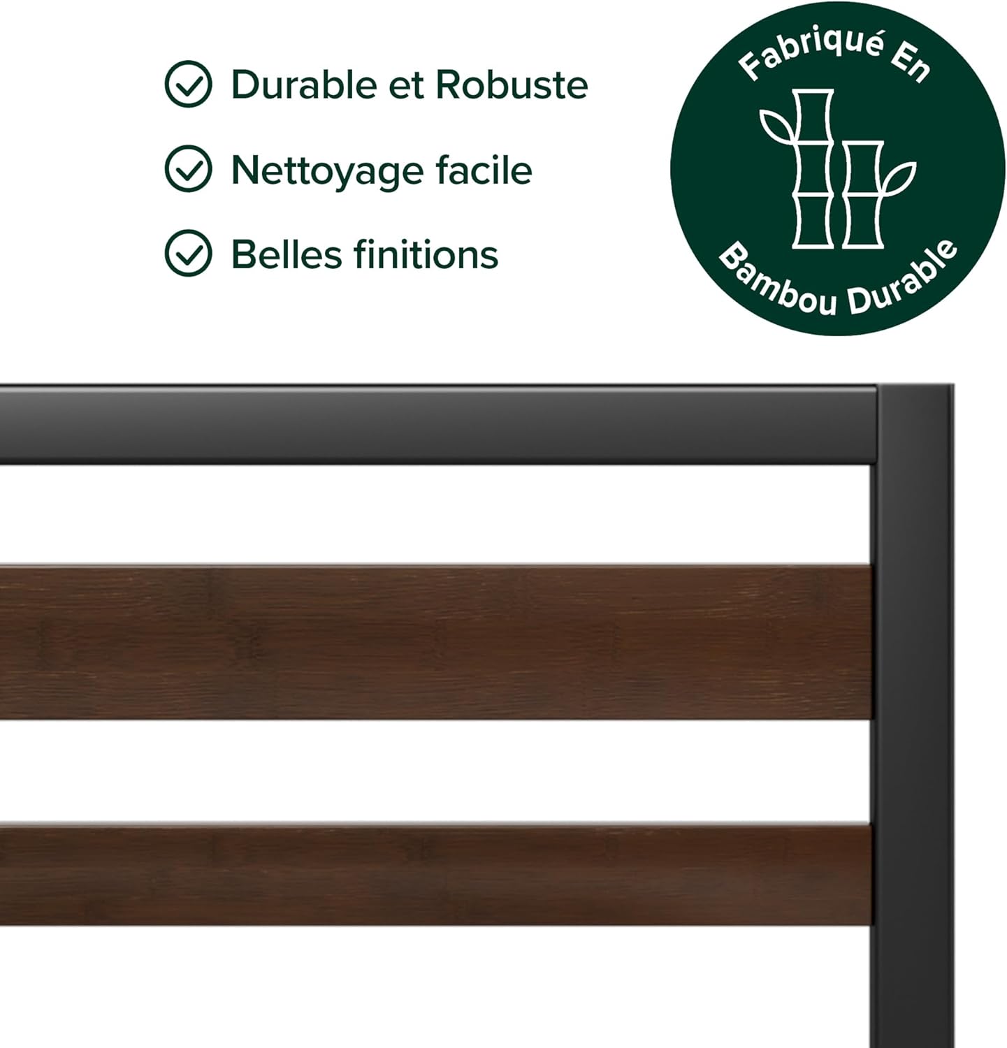 Zinus - Kai - 140x190 cm - sommier métal et bambou, tête de lit, rangement