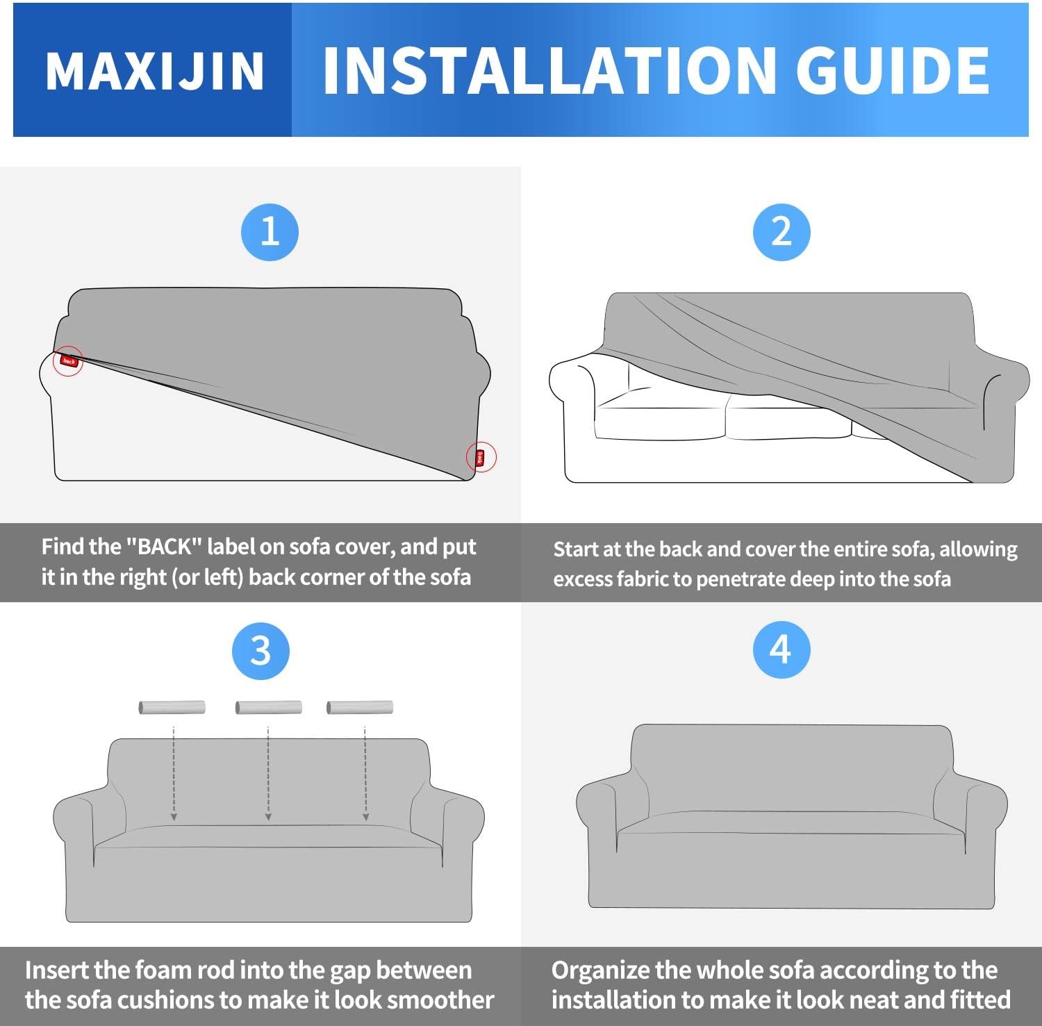 MAXIJIN - Housse canapé velours épais 3 places - extensible, gris