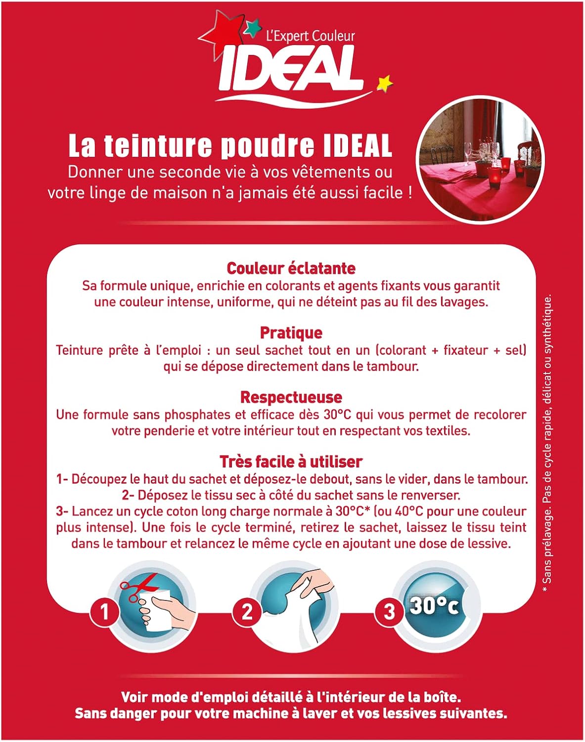 Ideal - Teinture Textile Tout en un - 350g - Rouge intense