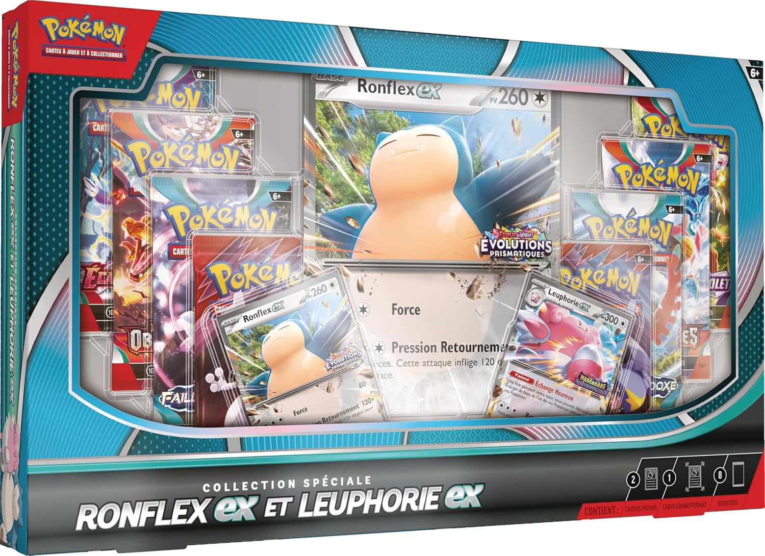 Pokémon - Collection spéciale Ronflex-ex/Leuphorie-ex (JCC) - 8 boosters, 2 cartes promo brillantes, carte grand format