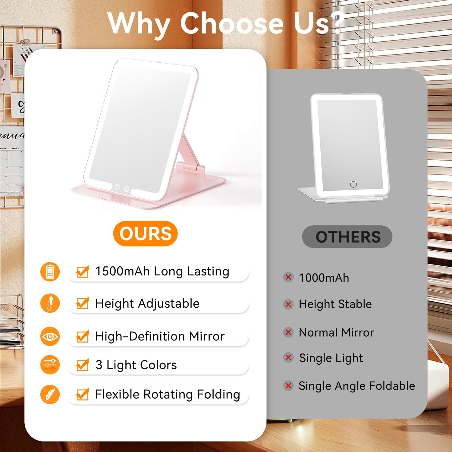 Auxmir - miroir maquillage LED 72 lampes, tactile, USB, HD, voyage