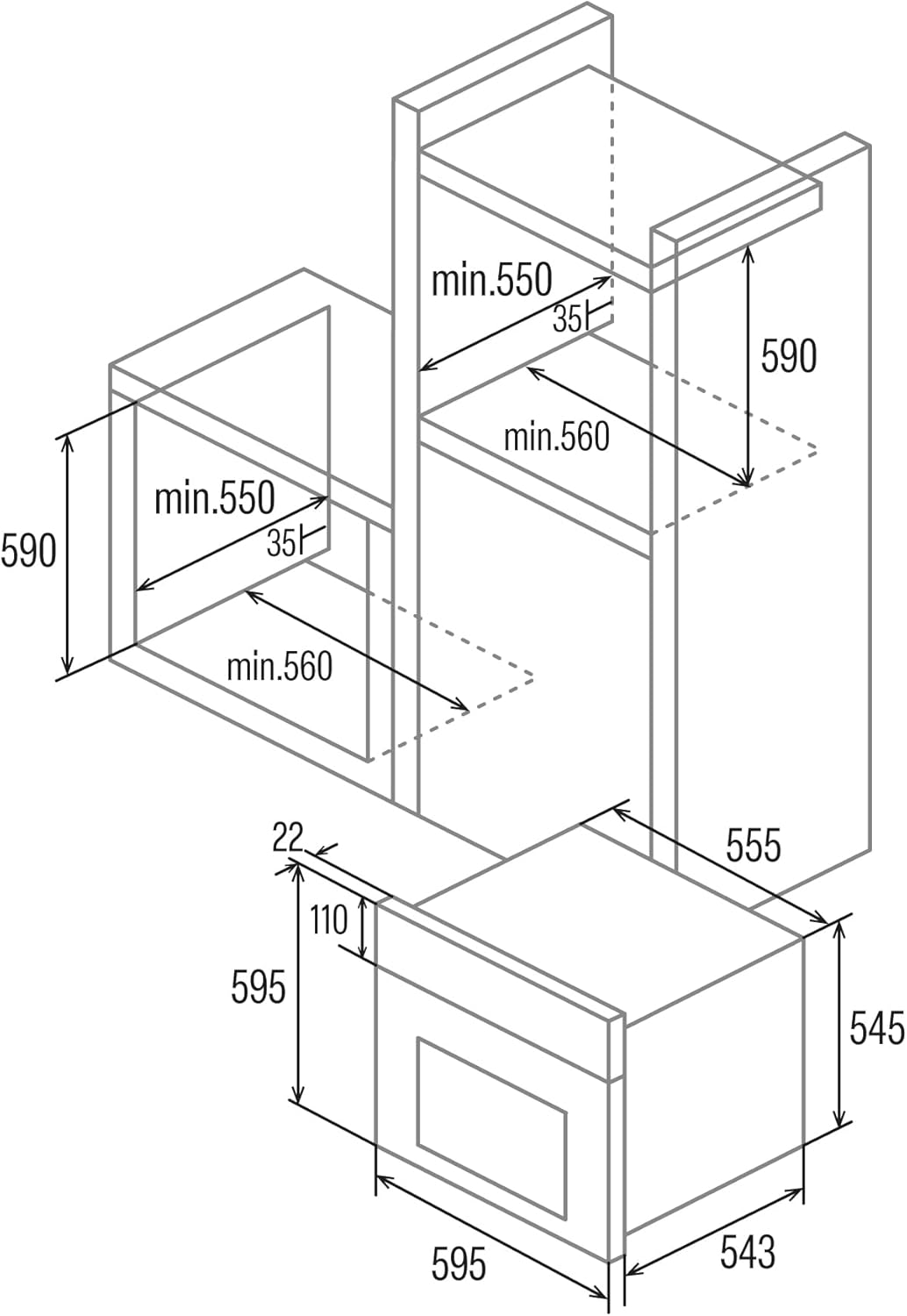 Cata - Four statique série SES - 60cm - 66L, 4 fonctions, blanc - SES6204WH