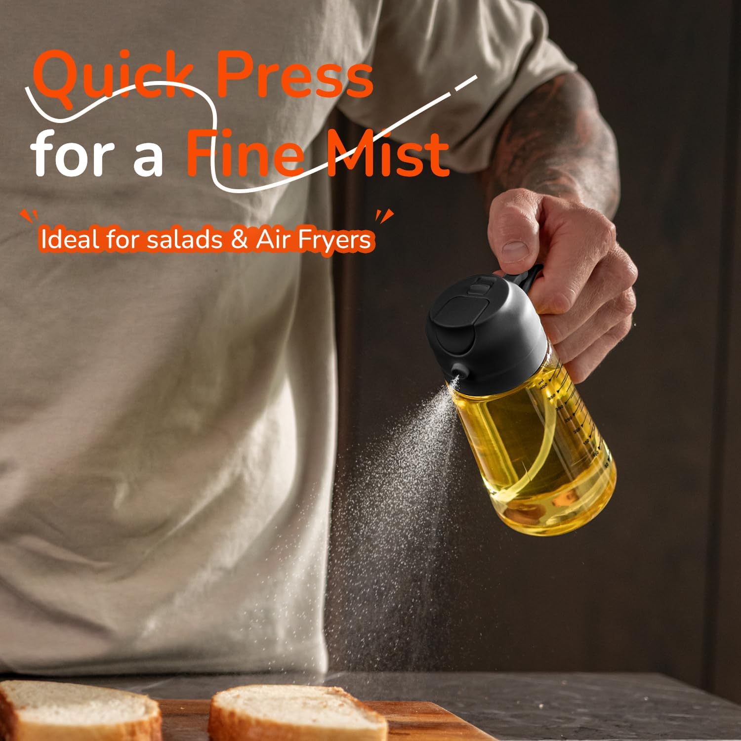 Vaporisateur huile cuisine - 470ml - spray 2-en-1 noir, salade, cuisson