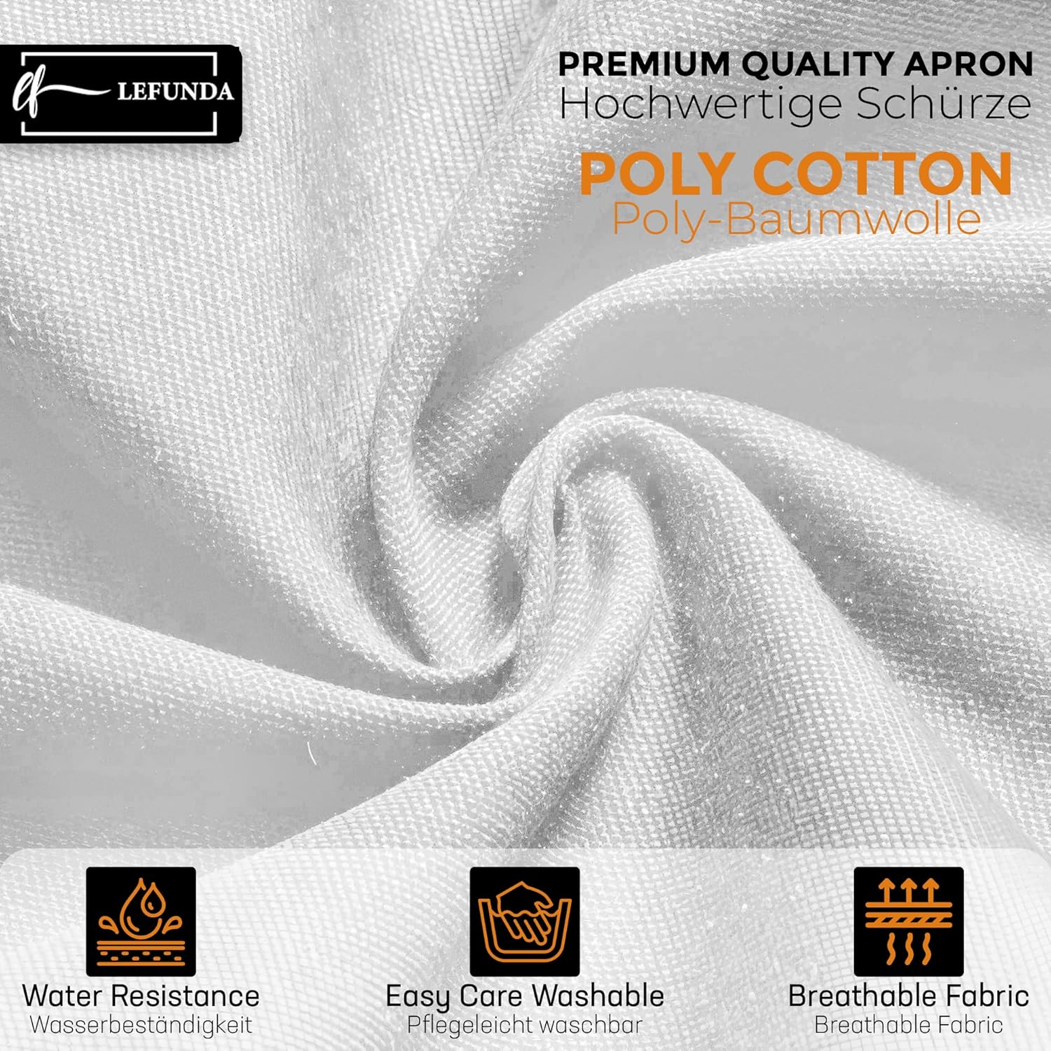 LEFUNDA - Tablier cuisine 3 poches - réglable, imperméable, longues lanières